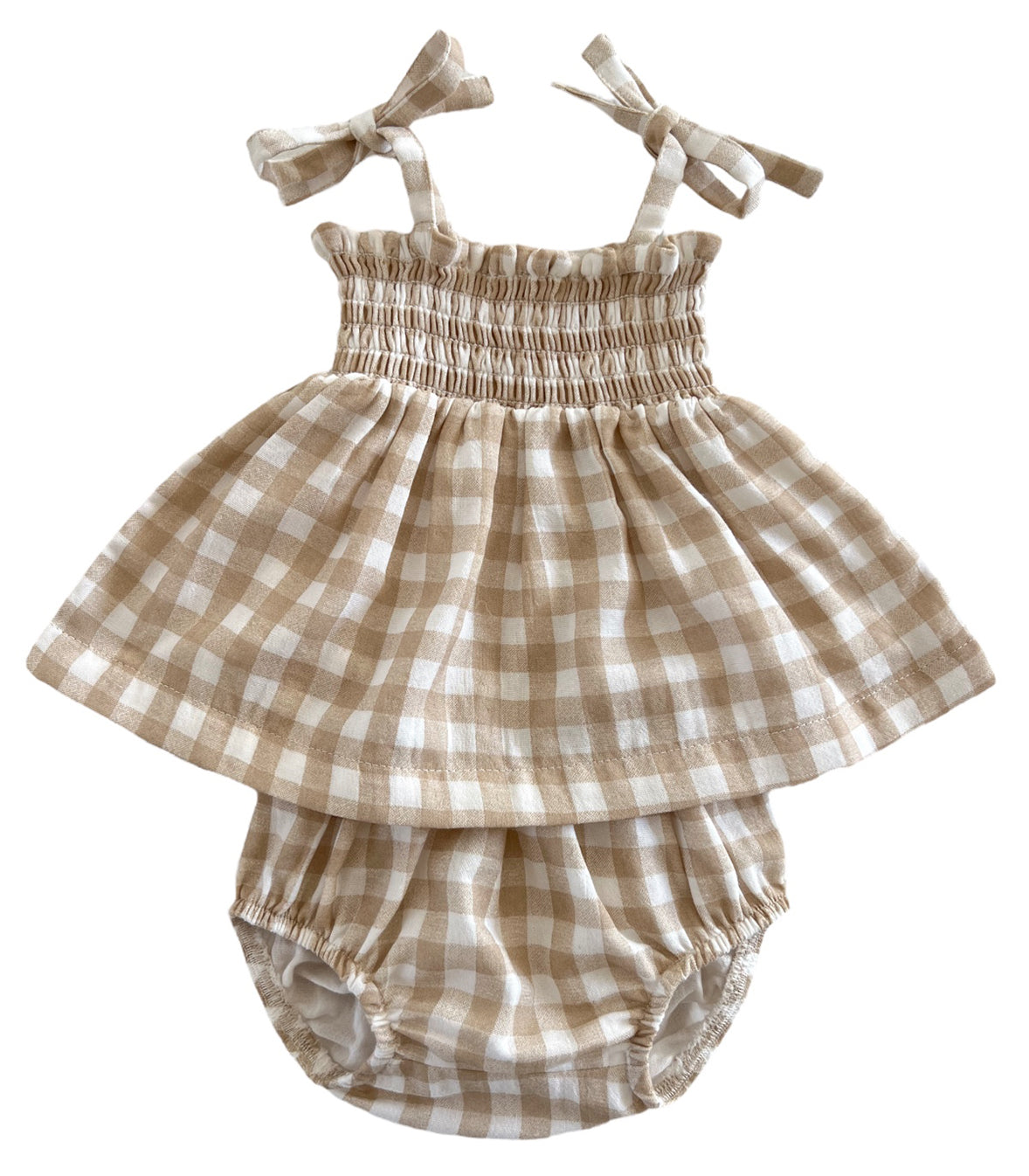 Tan Gingham / Organic Smocked Set
