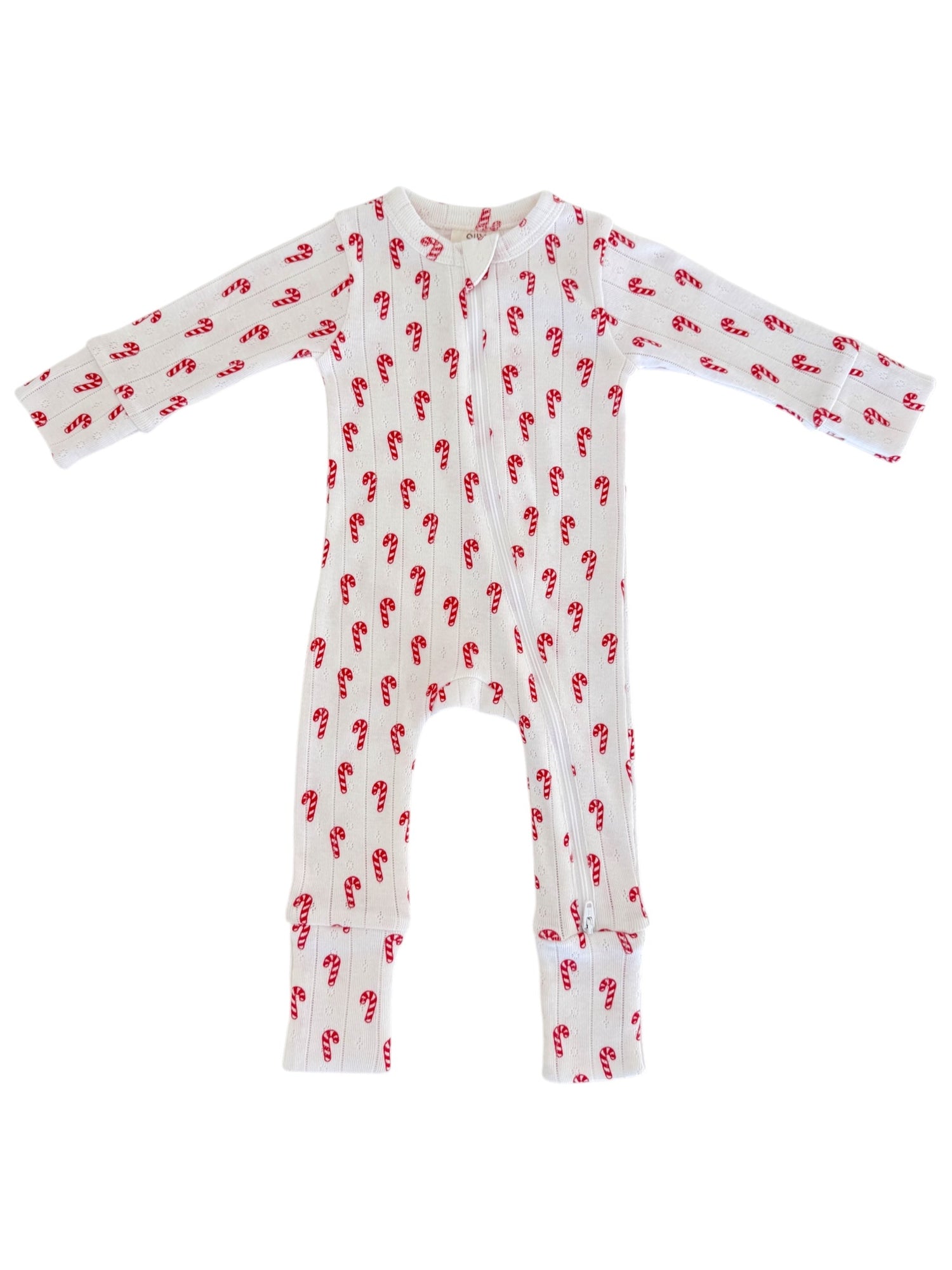 Candy Cane / Organic Pointelle 2-Way Zip Romper