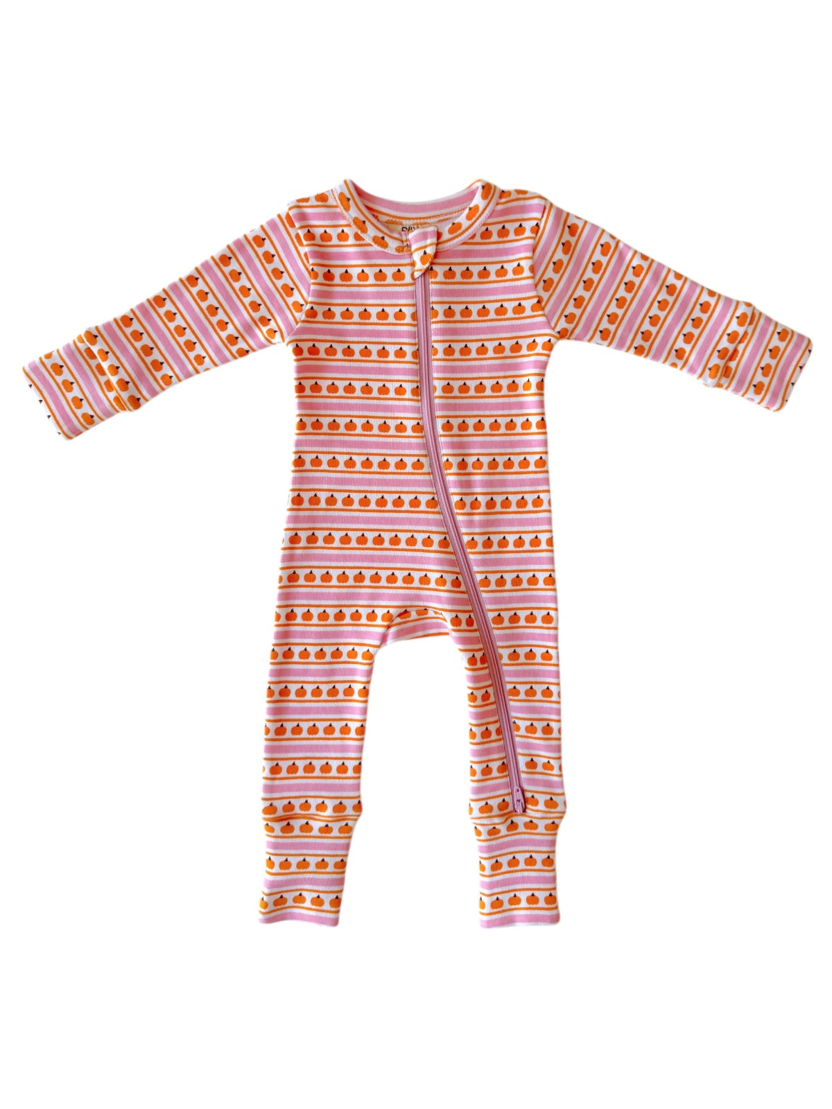 Pumpkin Stripe Pink / Organic 2-Way Zip Romper