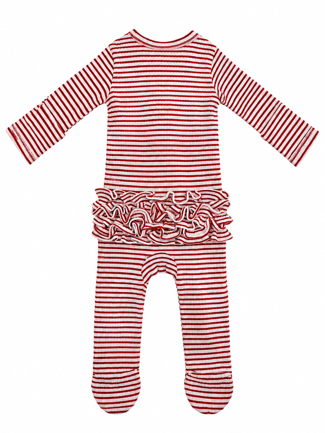 Red Stripe / Ribbed Frill 2-Way Zip Footie