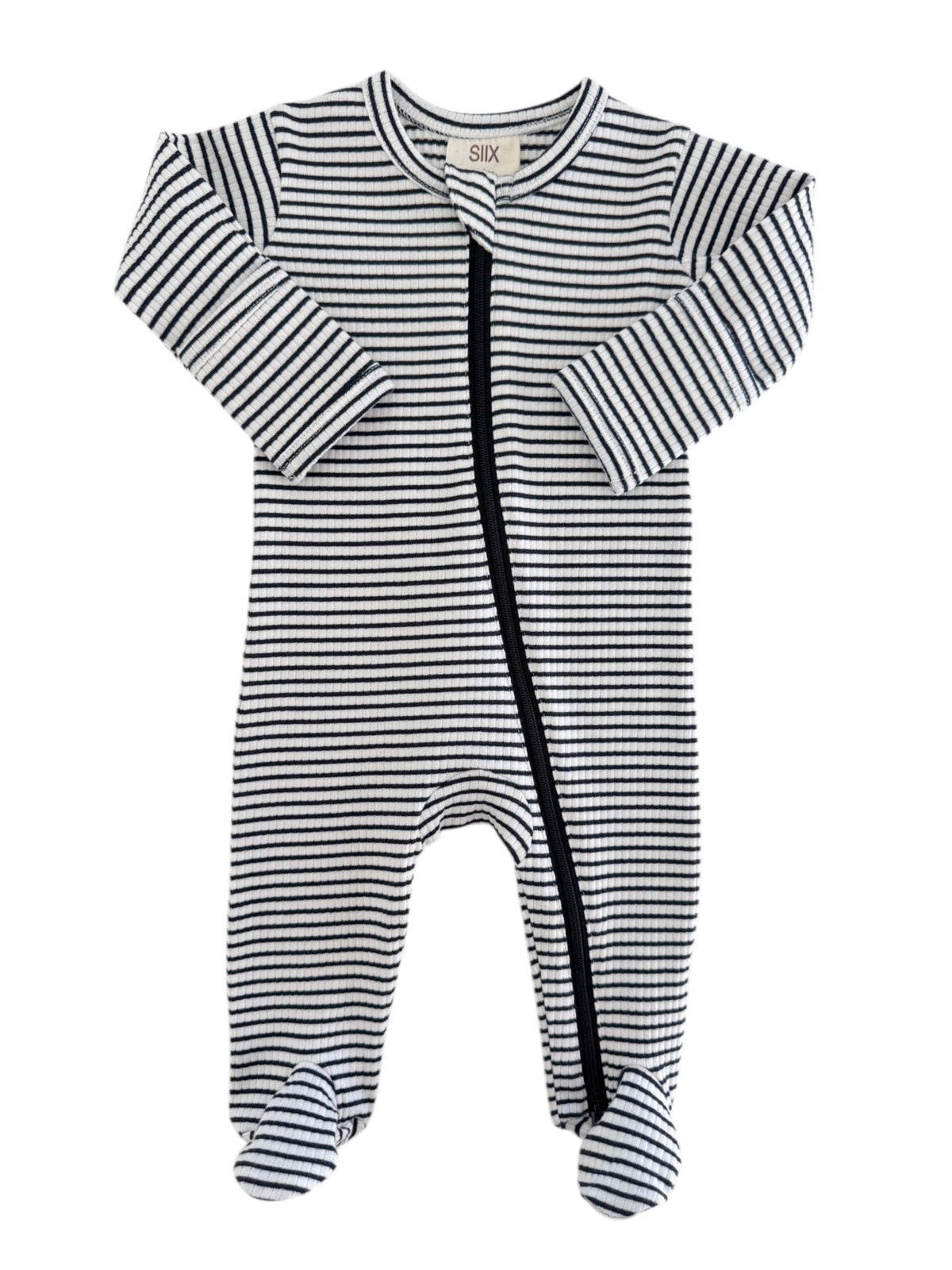 Black Stripe / Organic Ribbed Zip Footie