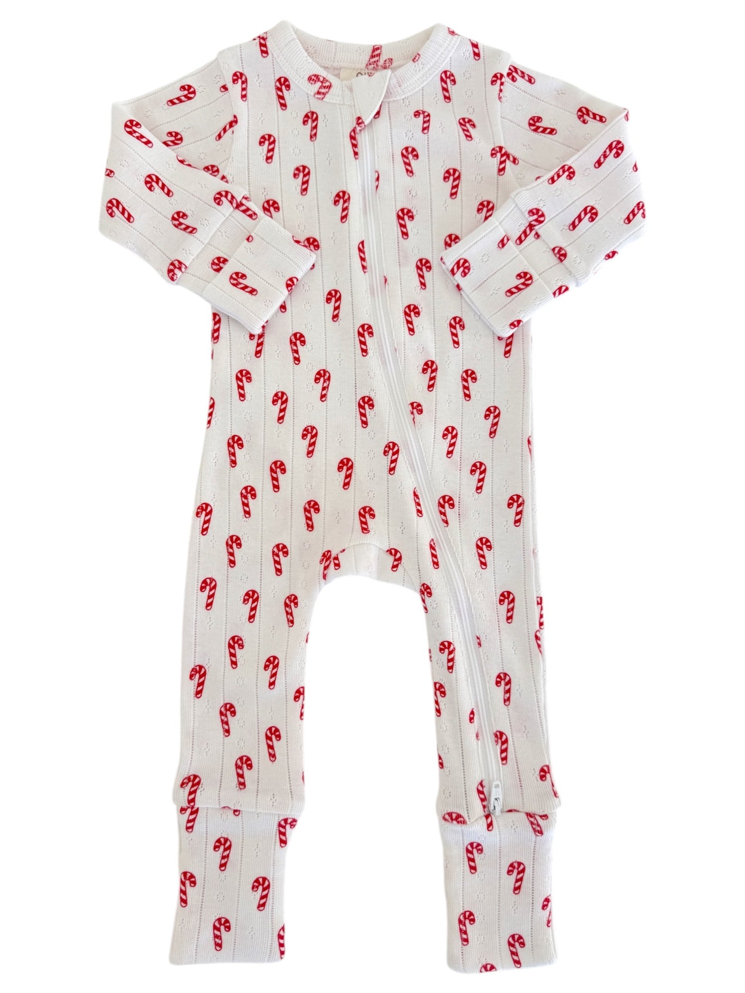 Candy Cane / Organic Pointelle 2-Way Zip Romper