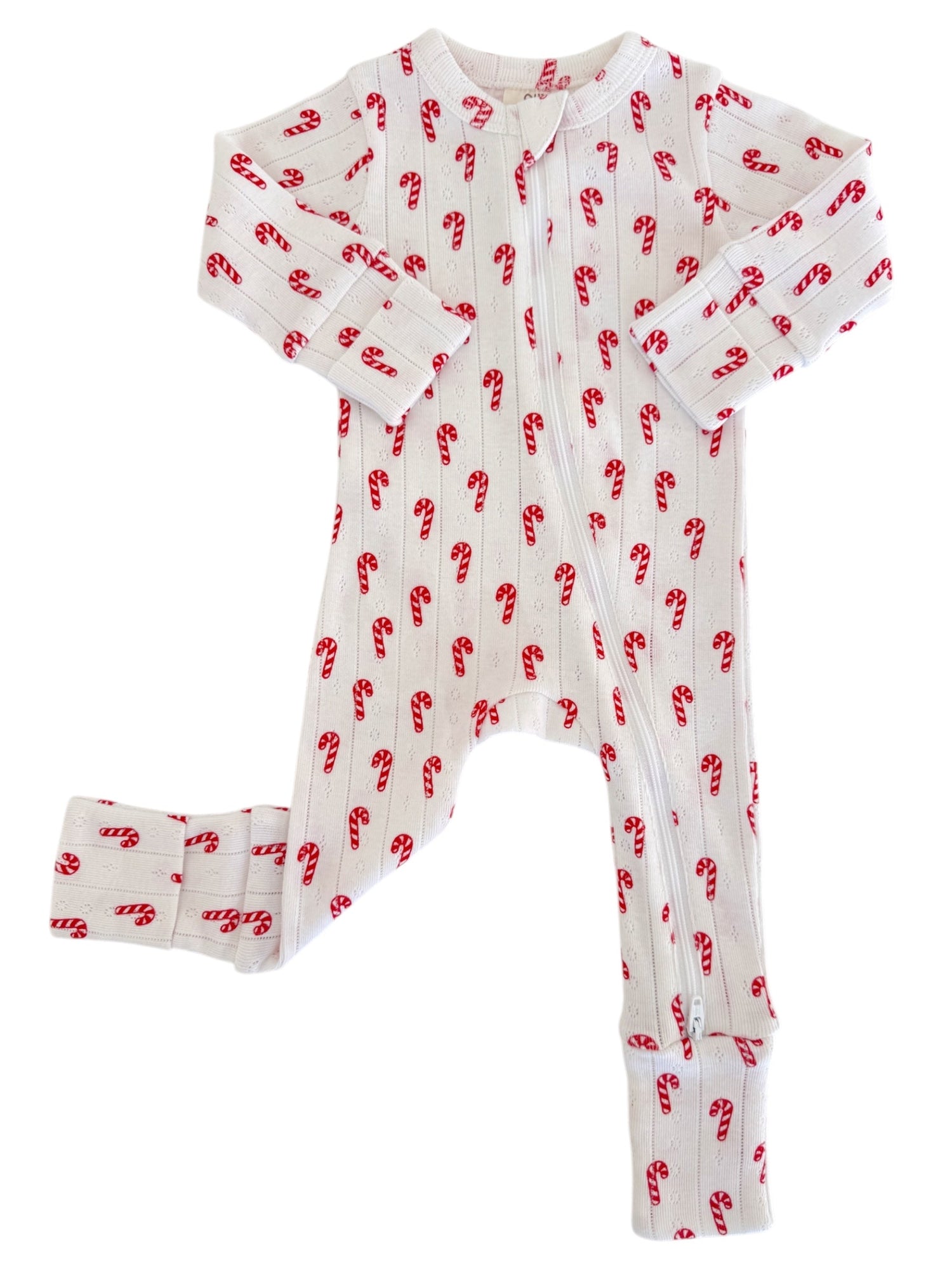 Candy Cane / Organic Pointelle 2-Way Zip Romper