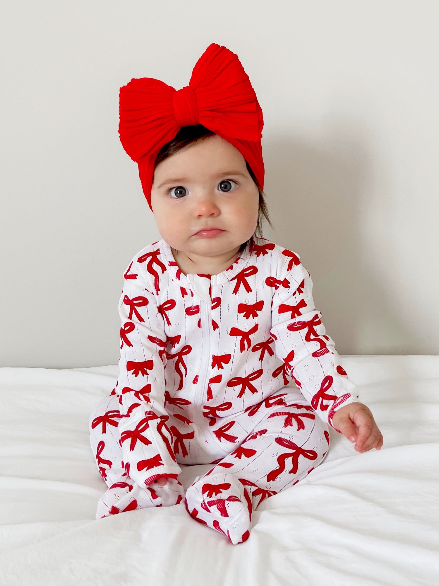 Red Bows / Organic Pointelle 2-Way Zip Footie