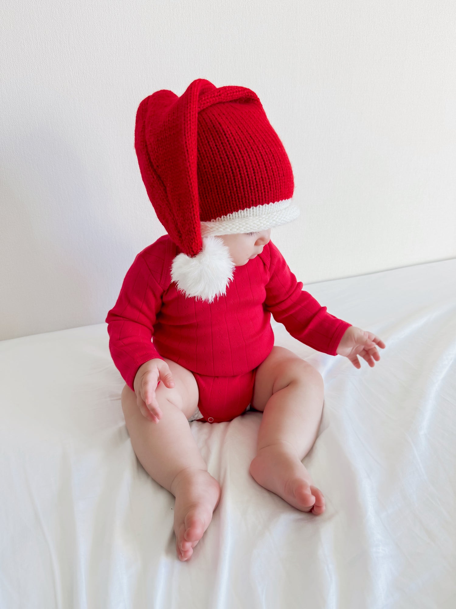 Red / Organic Pointelle Long Sleeve Bodysuit
