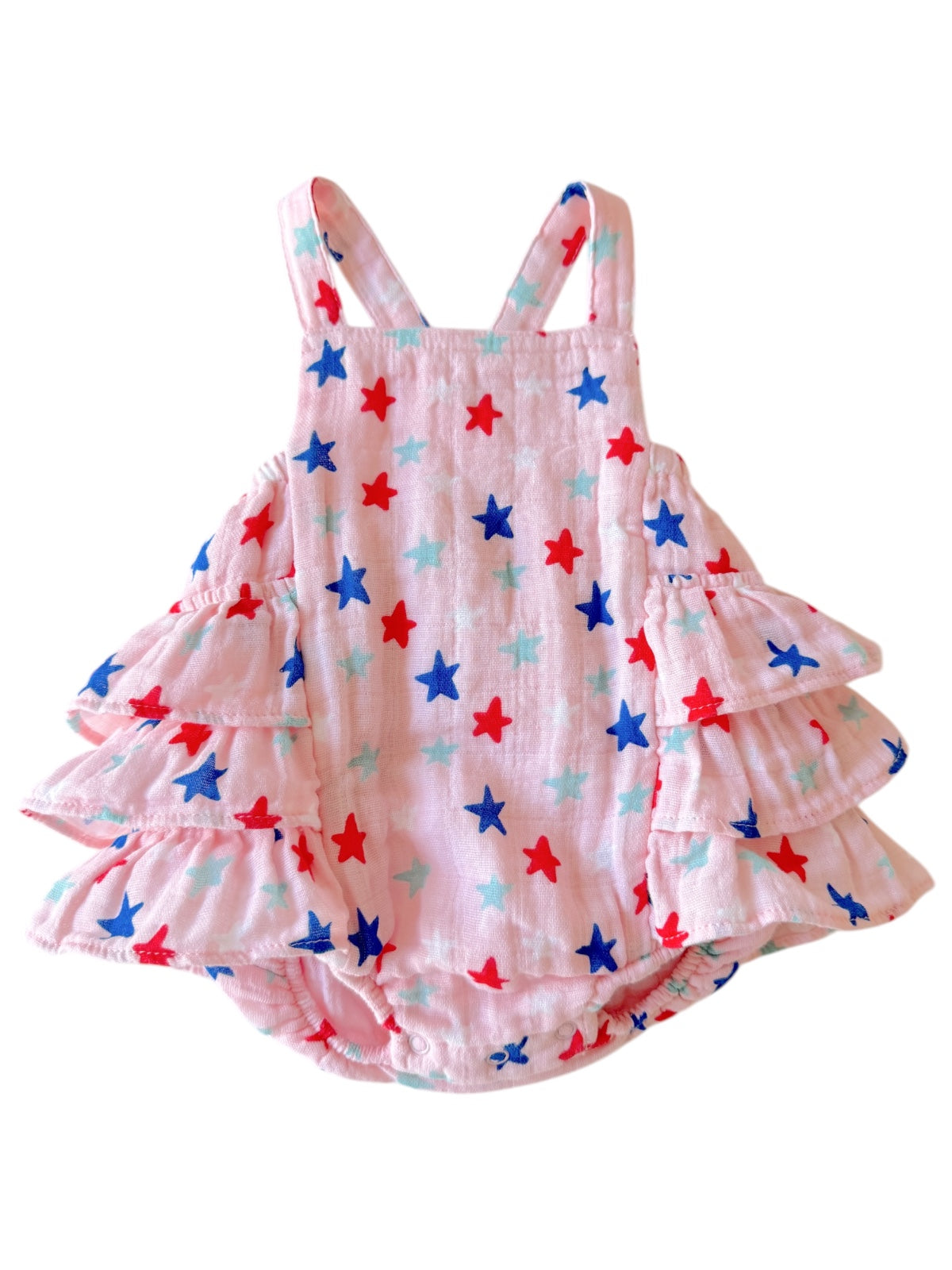 Splendid Stars Pink / Muslin Ruffle Sunsuit
