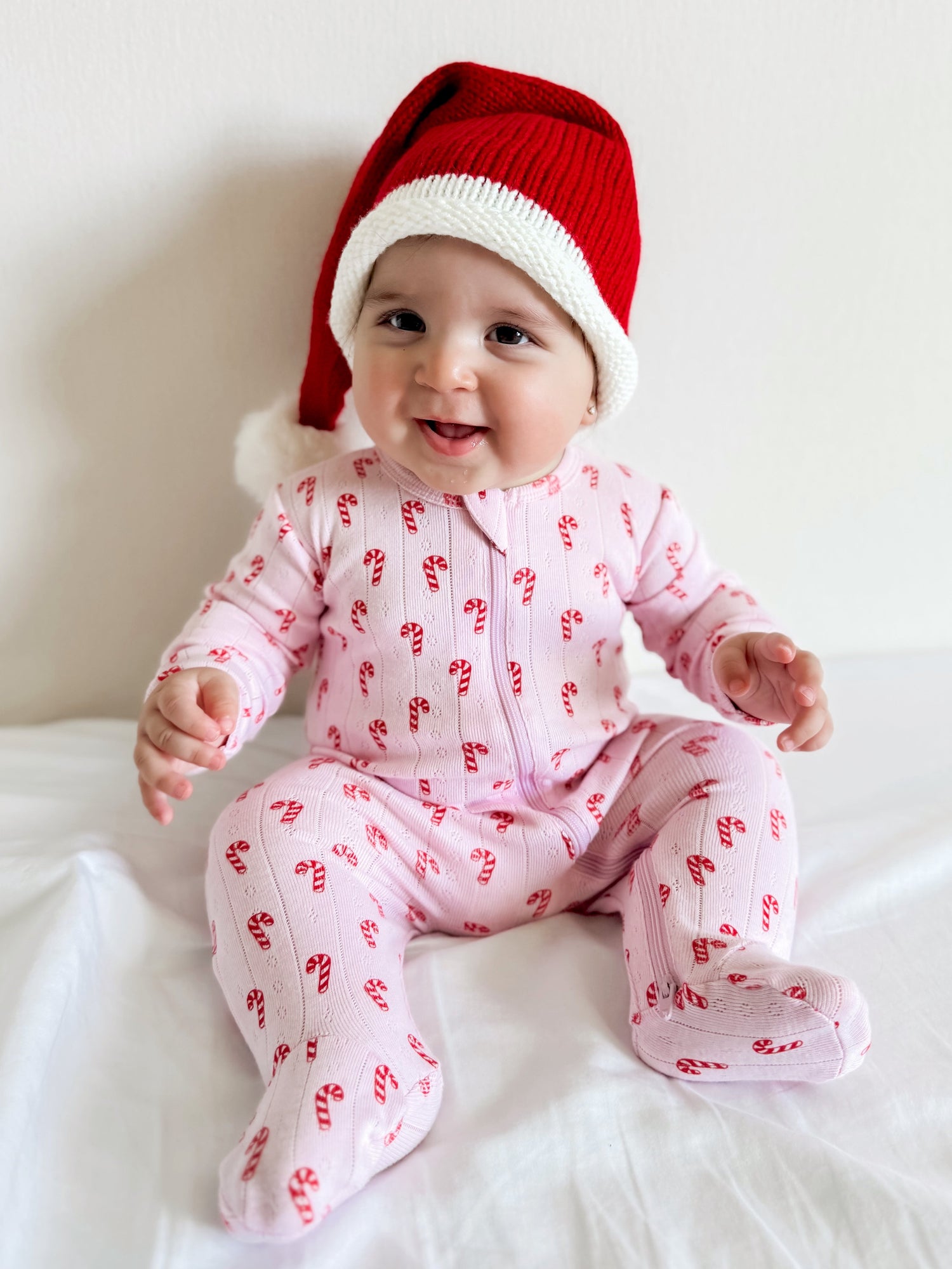 Pink Candy Cane / Organic Pointelle 2-Way Zip Footie