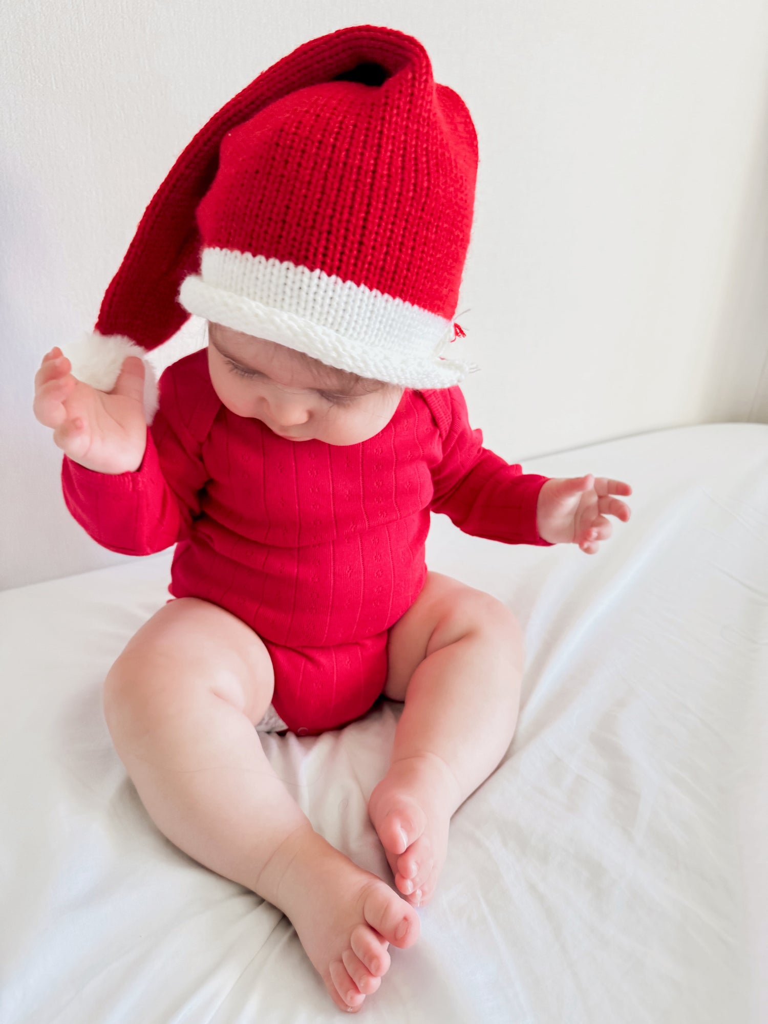 Red / Organic Pointelle Long Sleeve Bodysuit