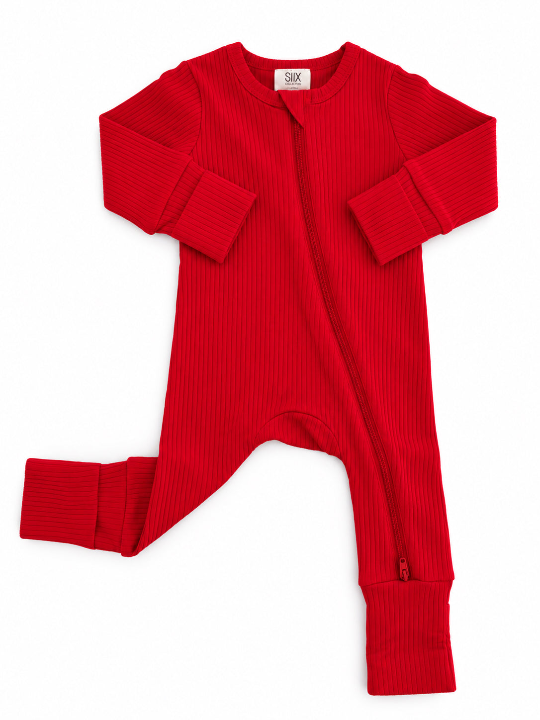 Red / Ribbed 2-Way Zip Romper