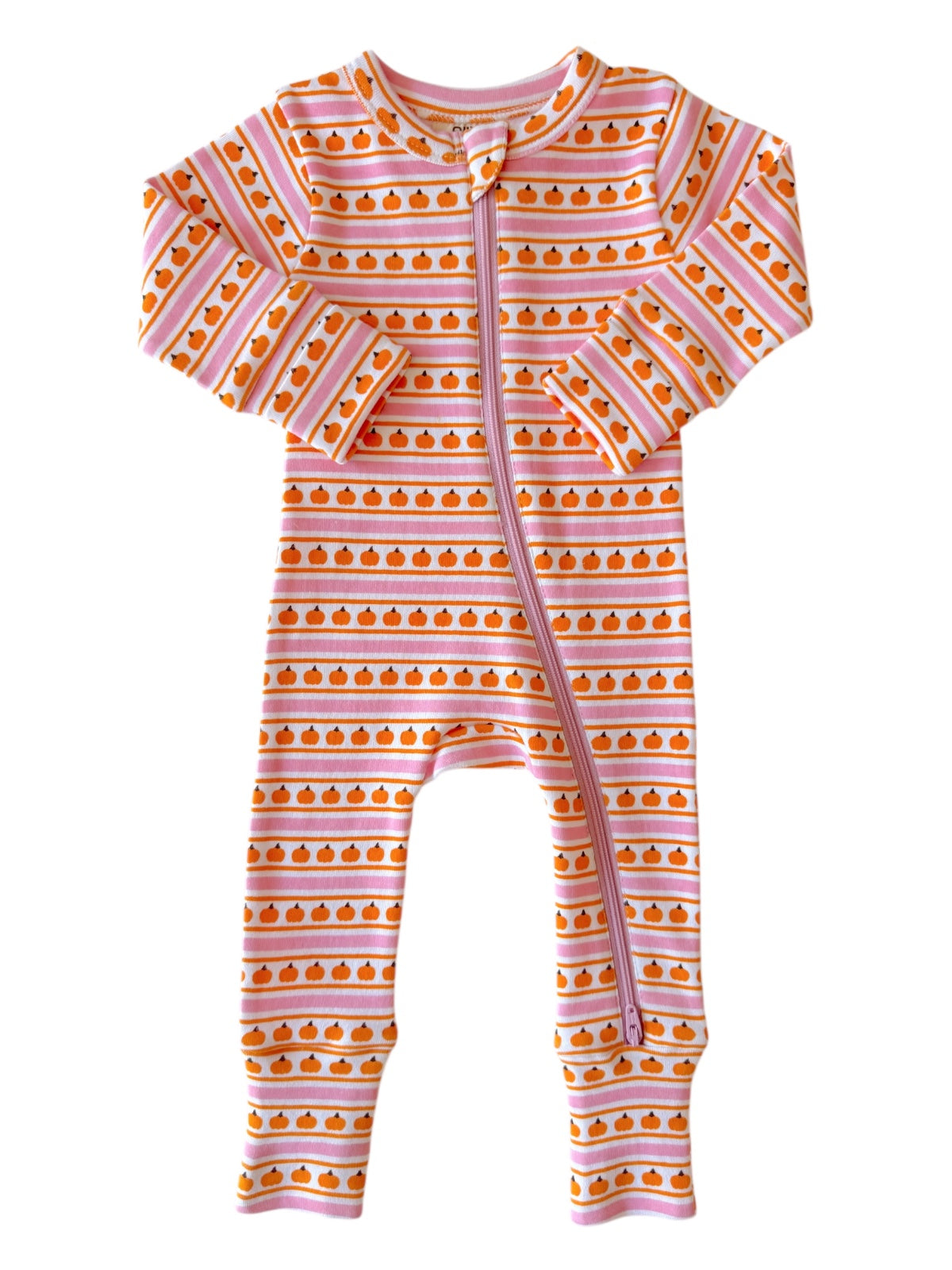 Pumpkin Stripe Pink / Organic 2-Way Zip Romper