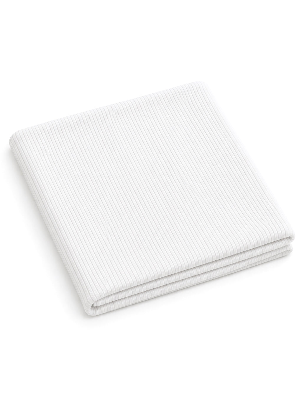 White ribbed blanket folded neatly. Ideal for cozying up or adding texture to home decor.