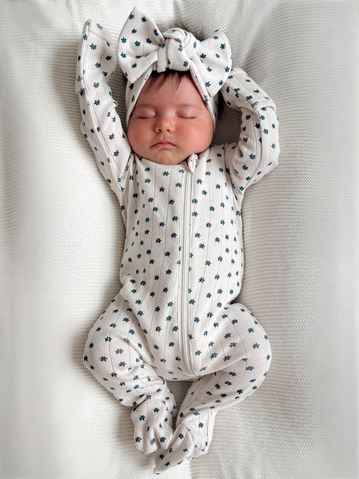 Blue Flower / Organic Pointelle 2-Way Zip Footie