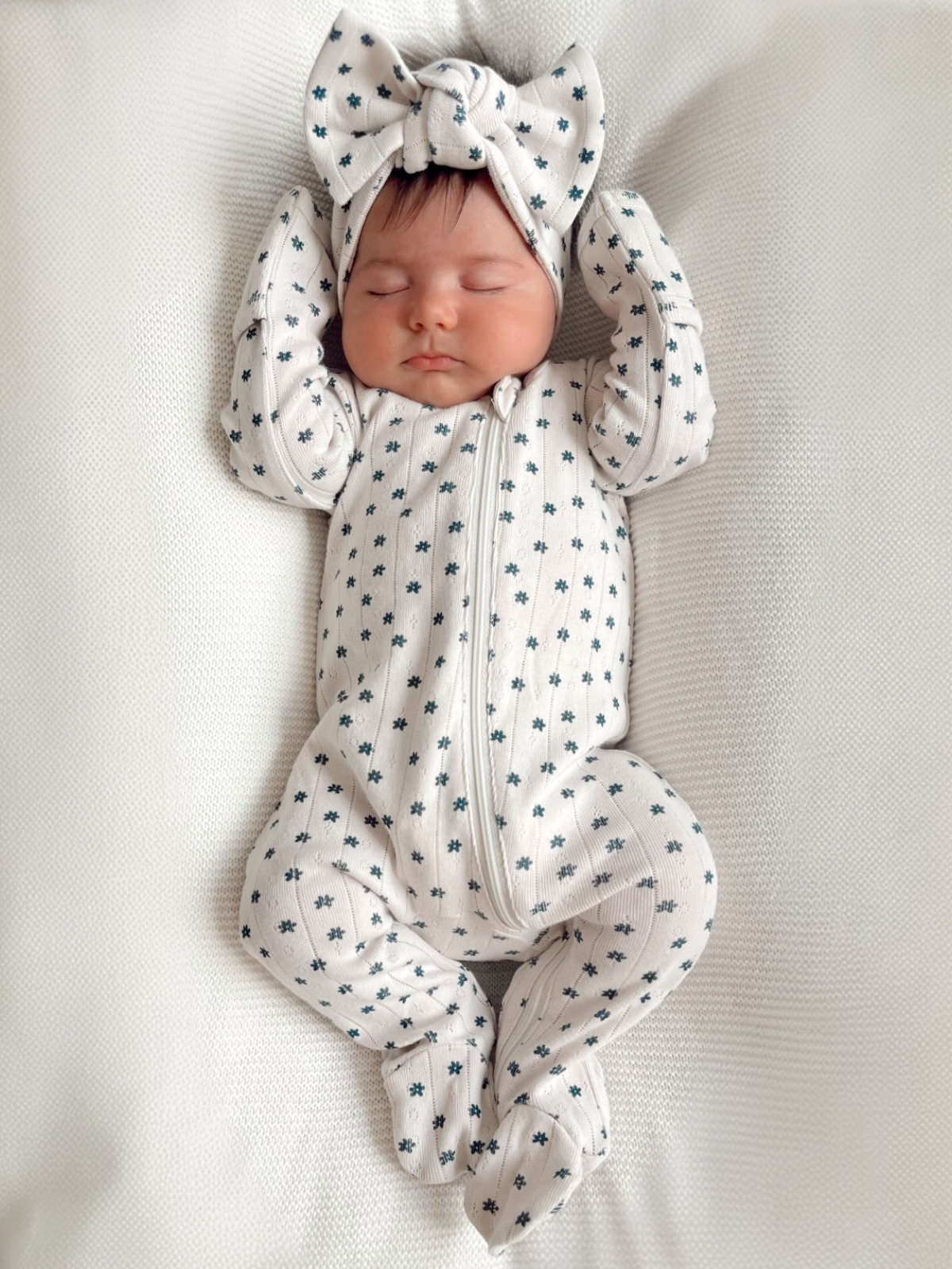 Blue Flower / Organic Pointelle 2-Way Zip Footie