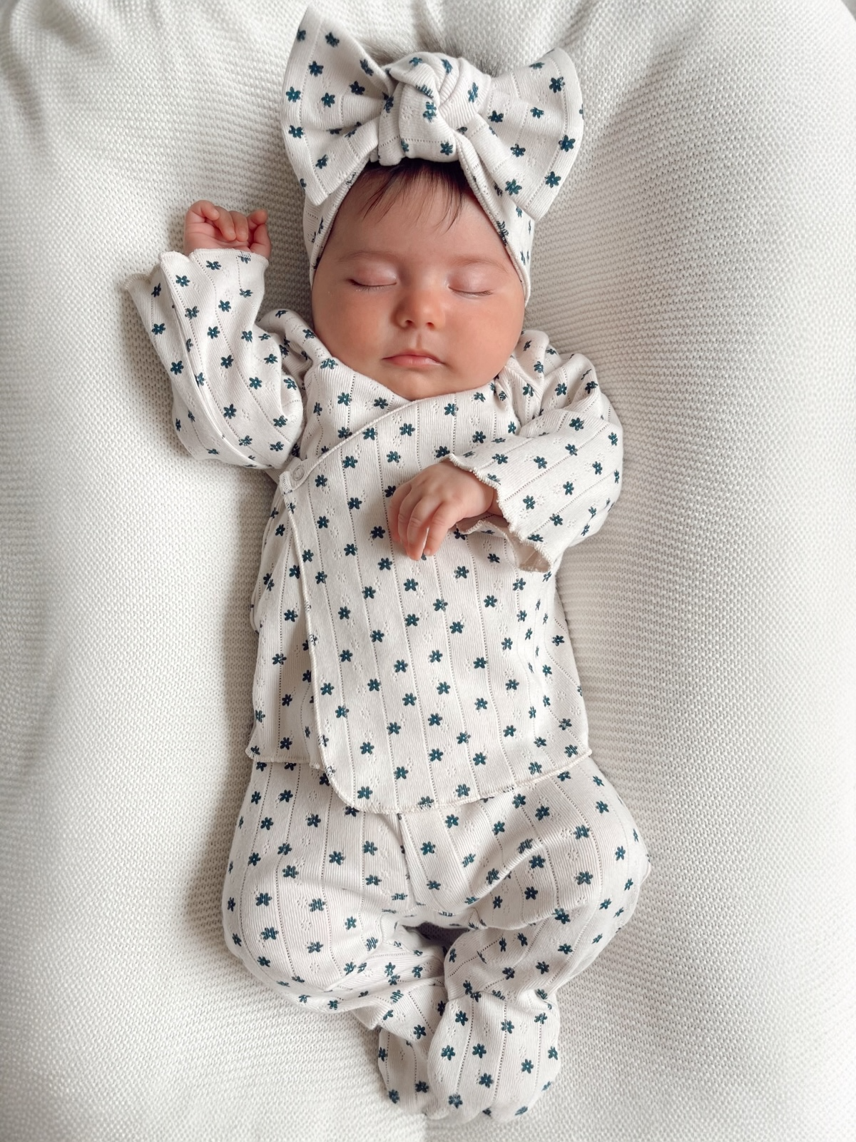 Blue Flower / Organic Pointelle Newborn Set