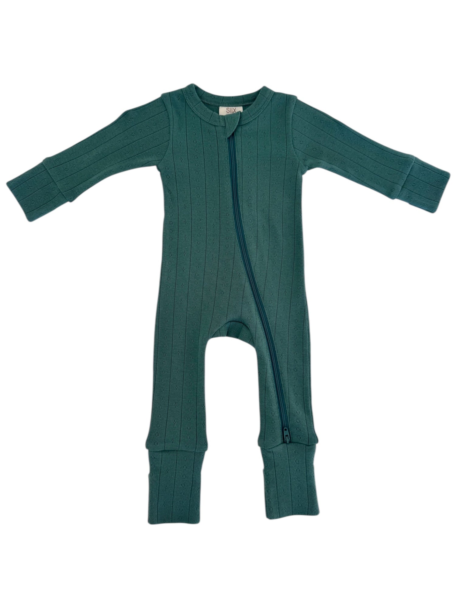Pine / Organic Pointelle 2-Way Zip Romper