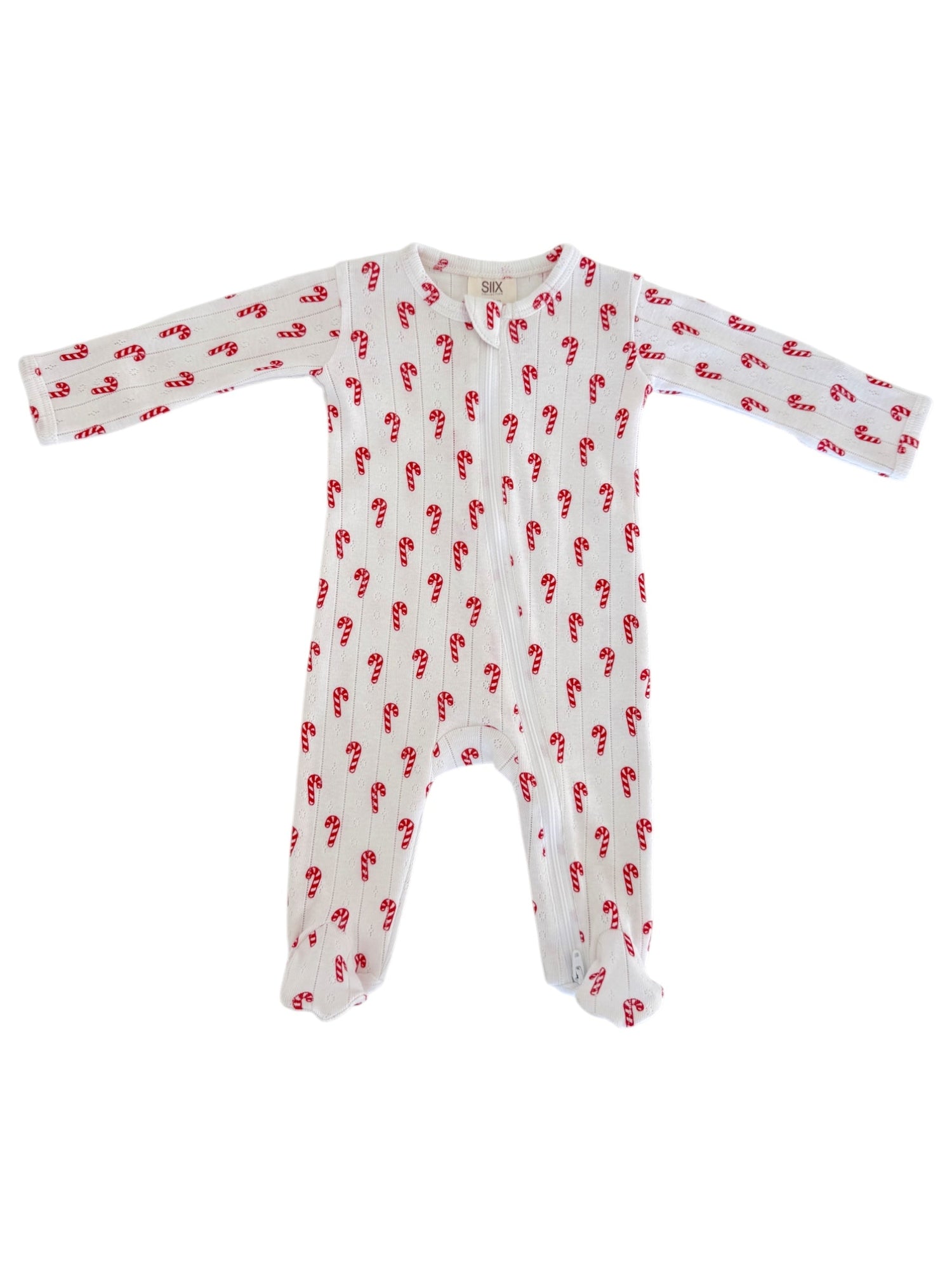 Candy Cane / Organic Pointelle 2-Way Zip Footie