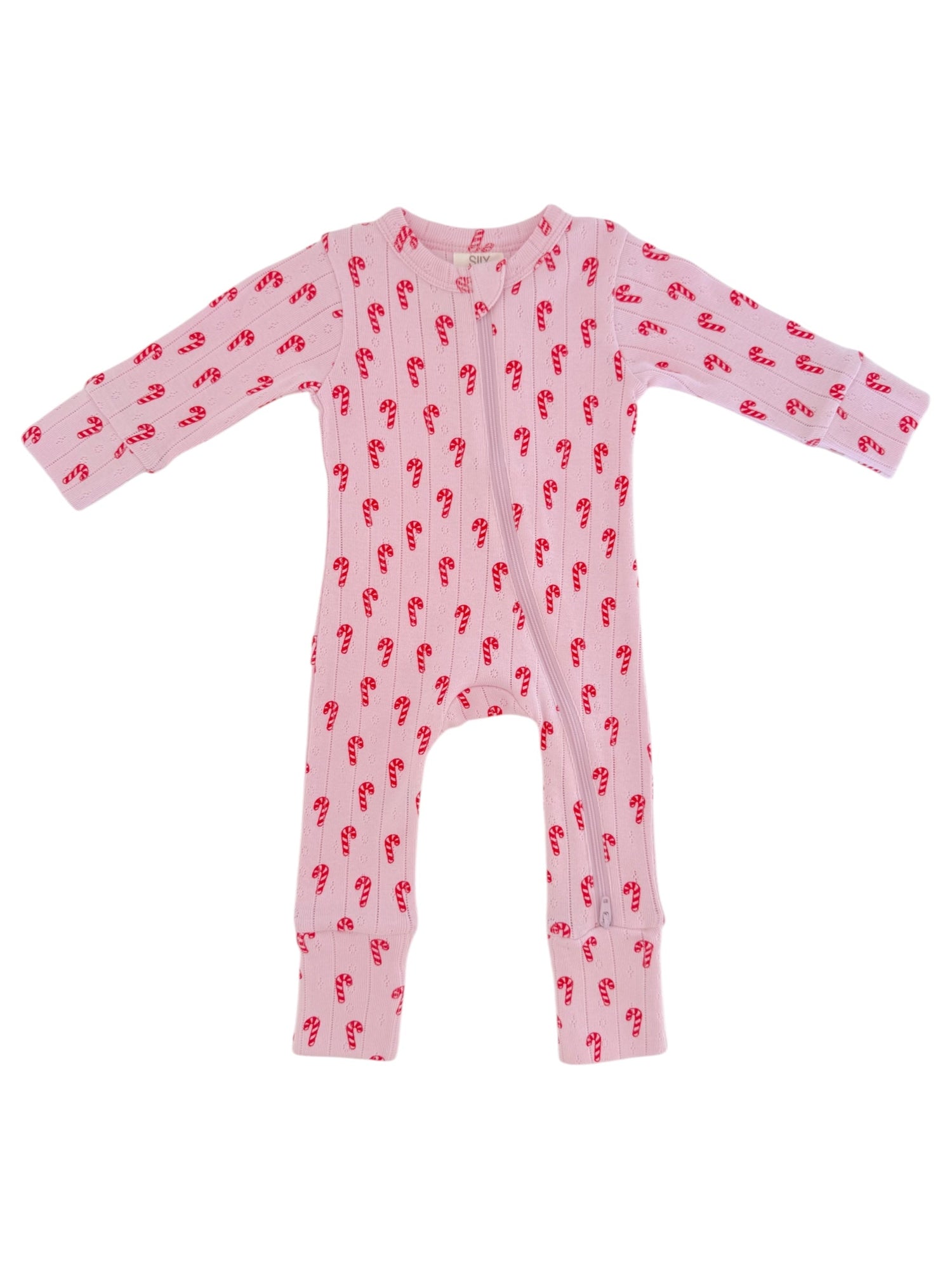 Pink Candy Cane / Organic Pointelle 2-Way Zip Romper