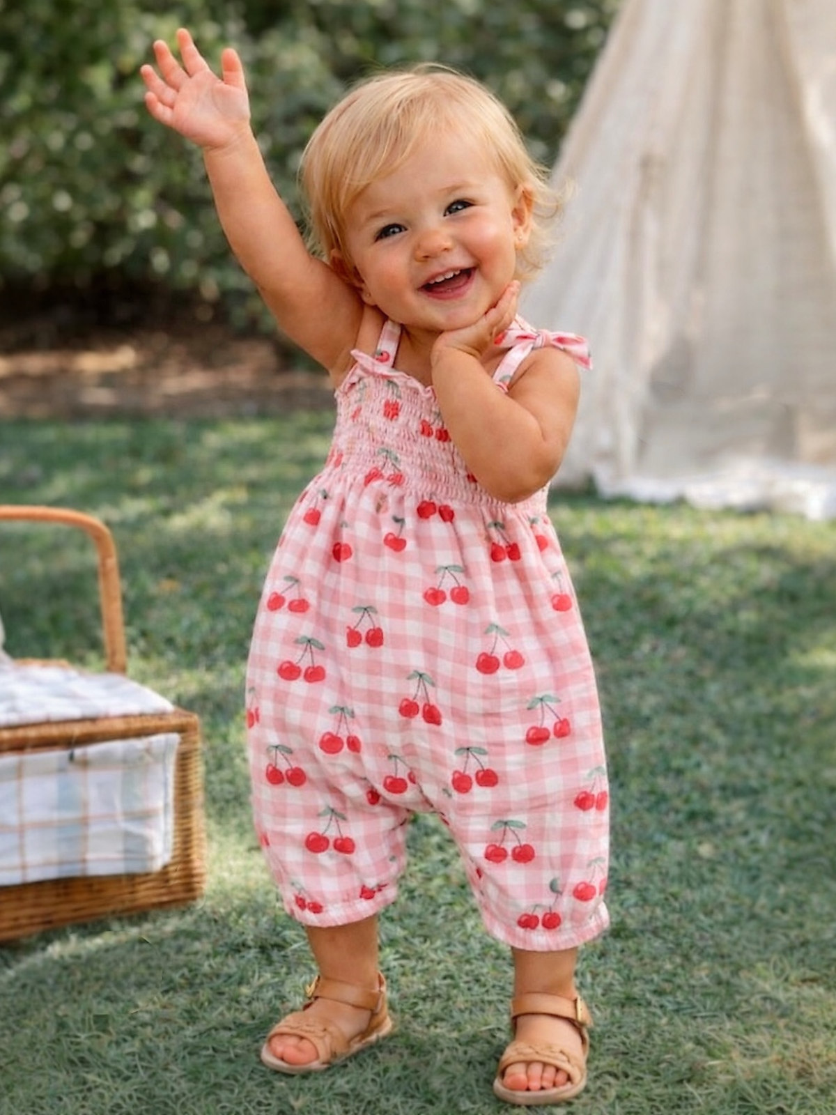 Gingham Cherries / Muslin Smocked Jumpsuit