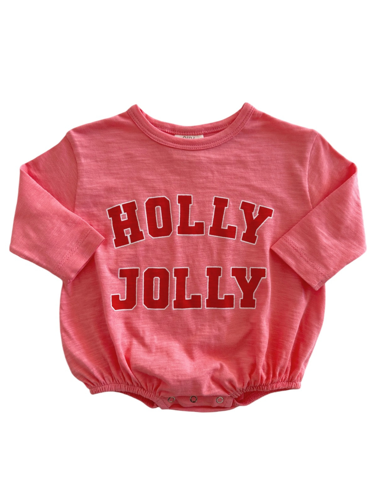 Light pink baby onesie with the text