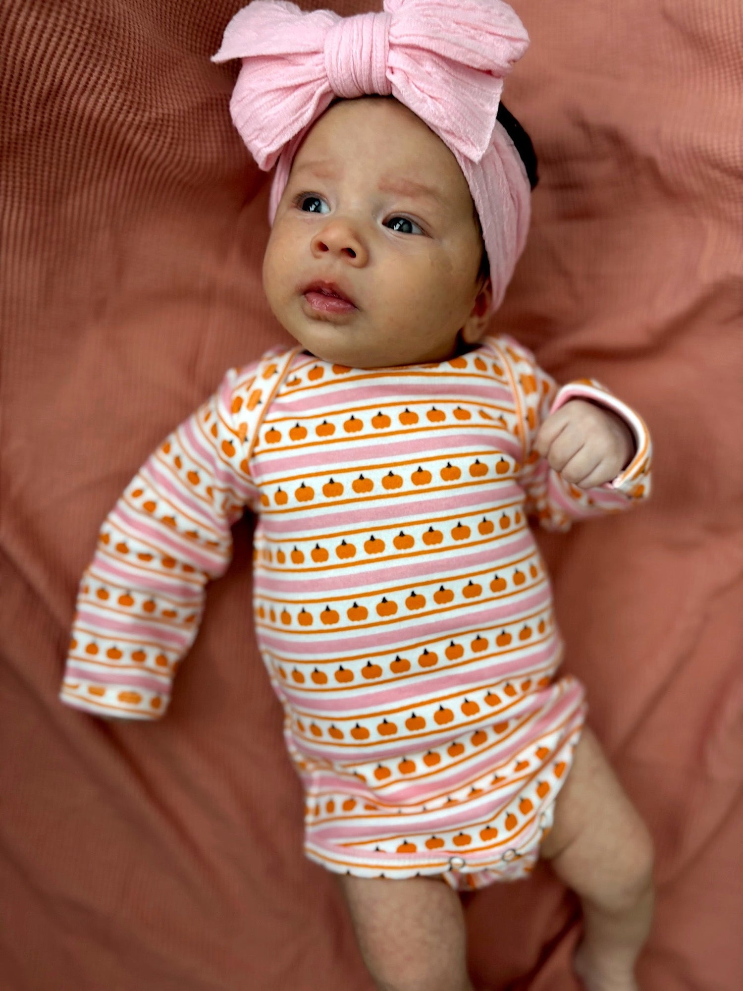 Pumpkin Stripe Pink / Organic Long Sleeve Bodysuit