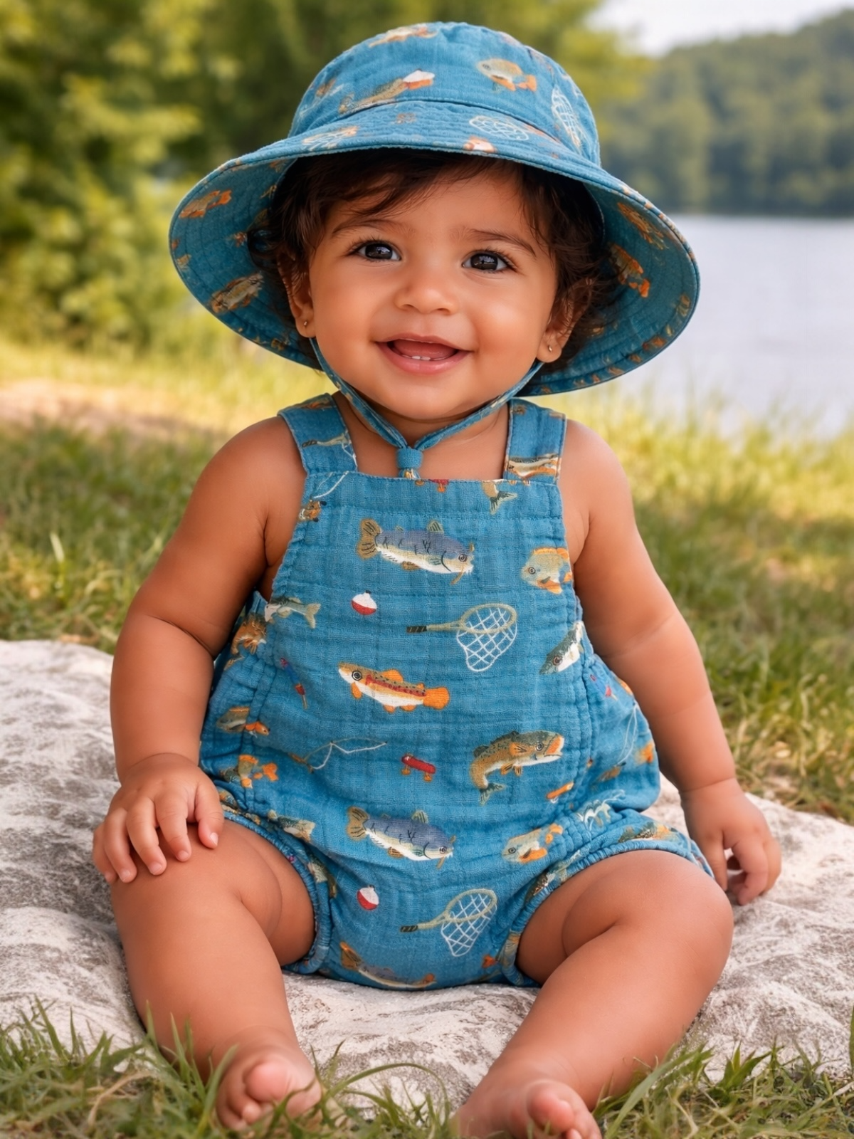 Gone Fishing / Muslin Retro Sunsuit