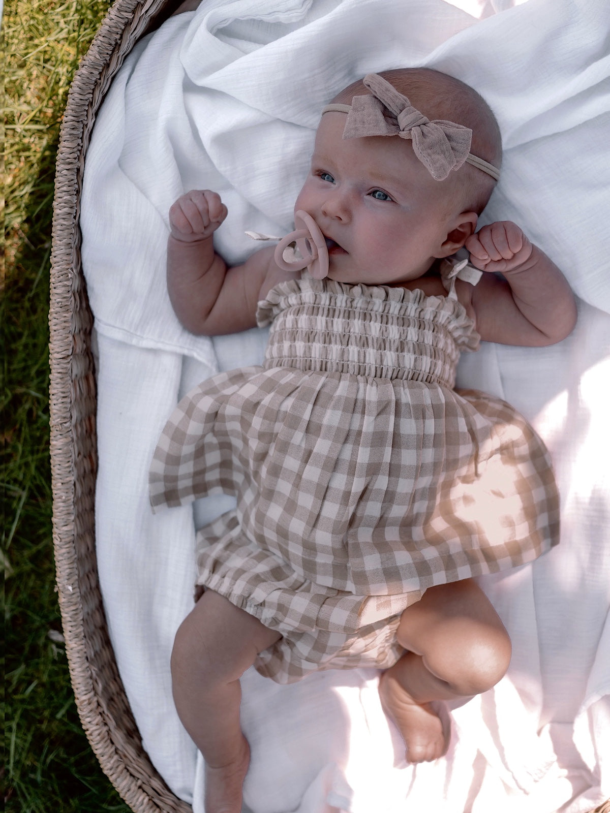 Tan Gingham / Organic Smocked Set
