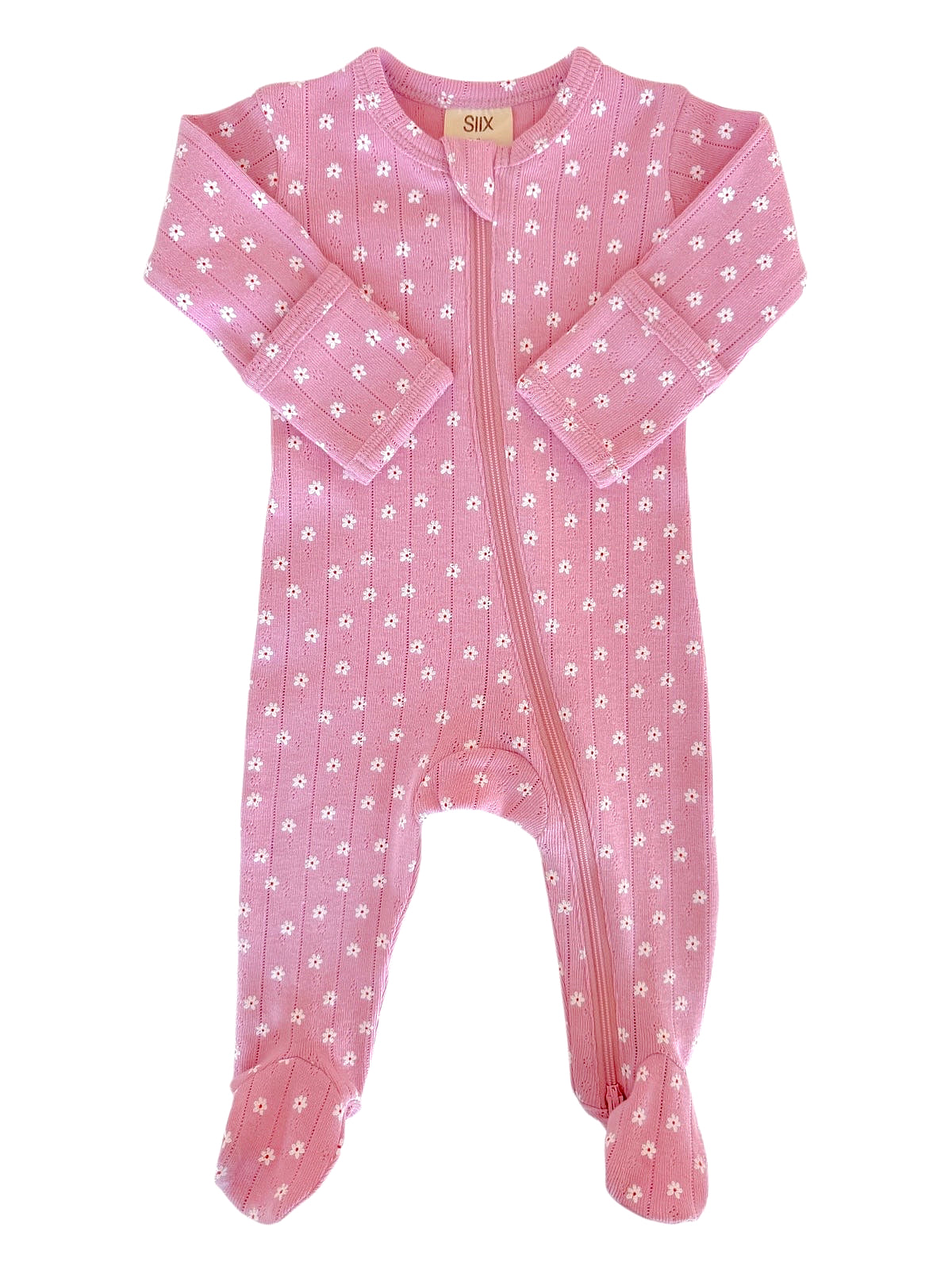 Pink Flower / Organic Pointelle 2-Way Zip Footie