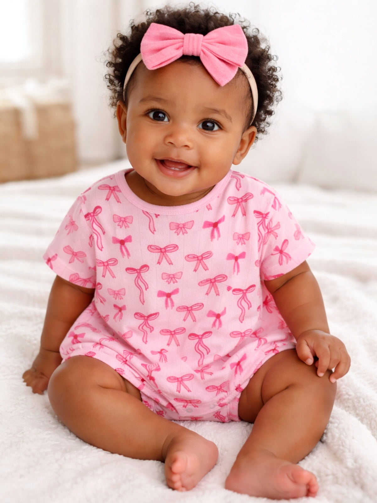 Pink Bows / Organic Pointelle T-Shirt Bubble