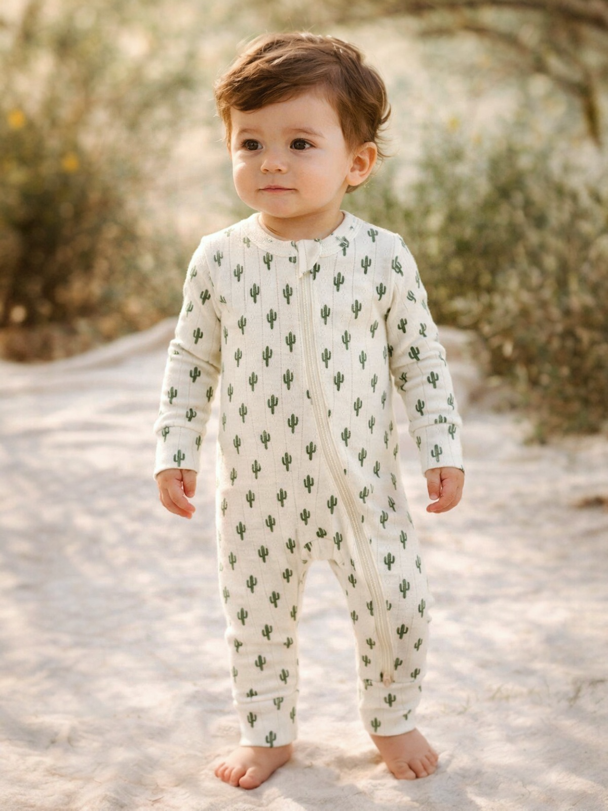 Cactus / Organic Pointelle 2-Way Zip Romper