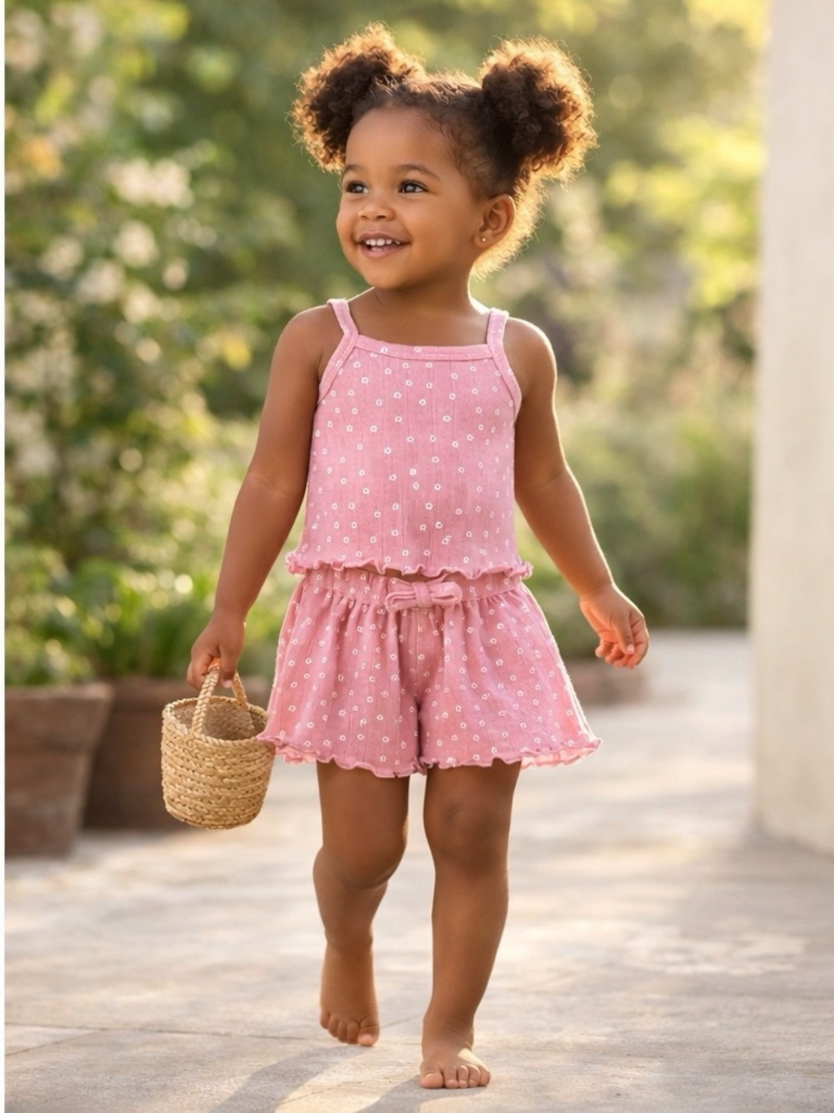 Pink Flower / Organic Pointelle Summer Set