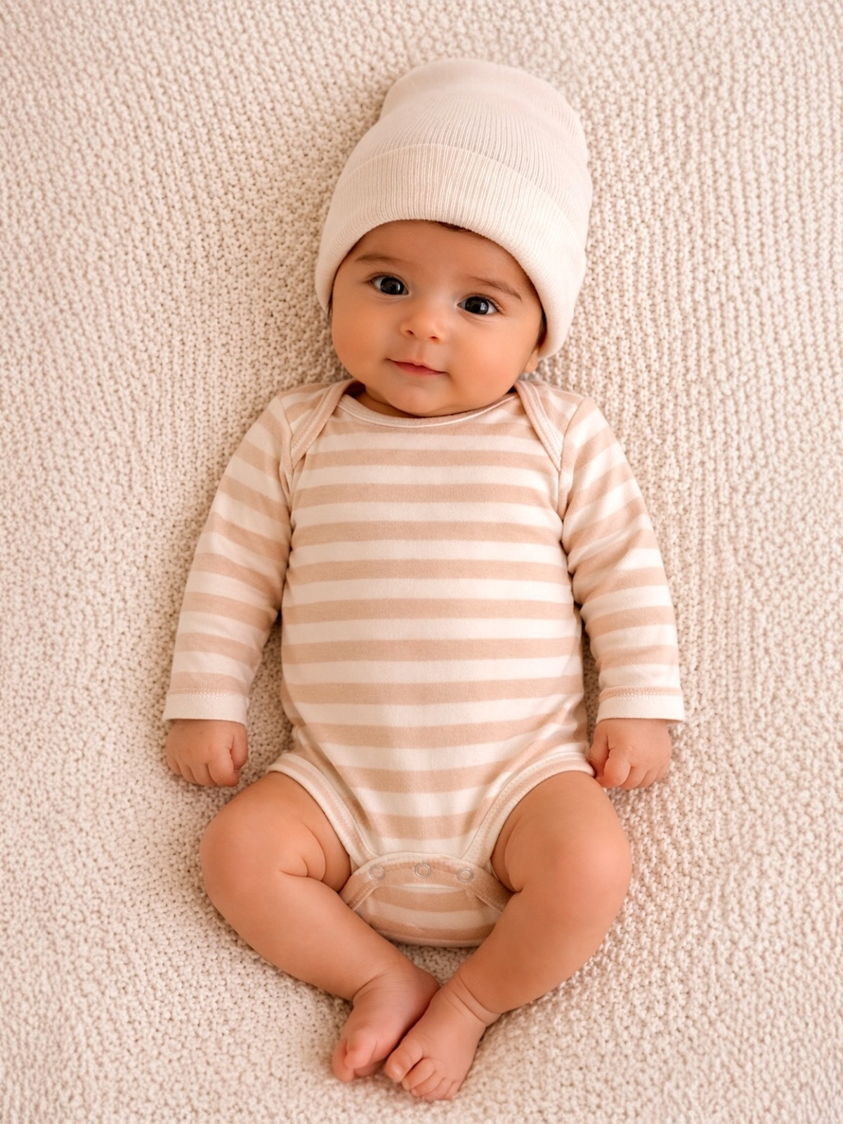 Biscuit Stripe / Organic Long Sleeve Bodysuit