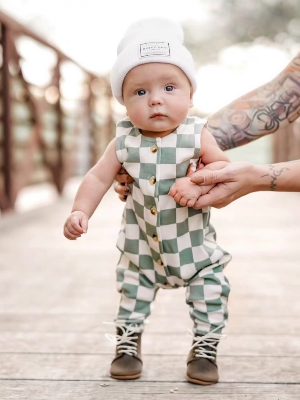 Matcha Milkshake Checkerboard / Organic Bay Jumpsuit