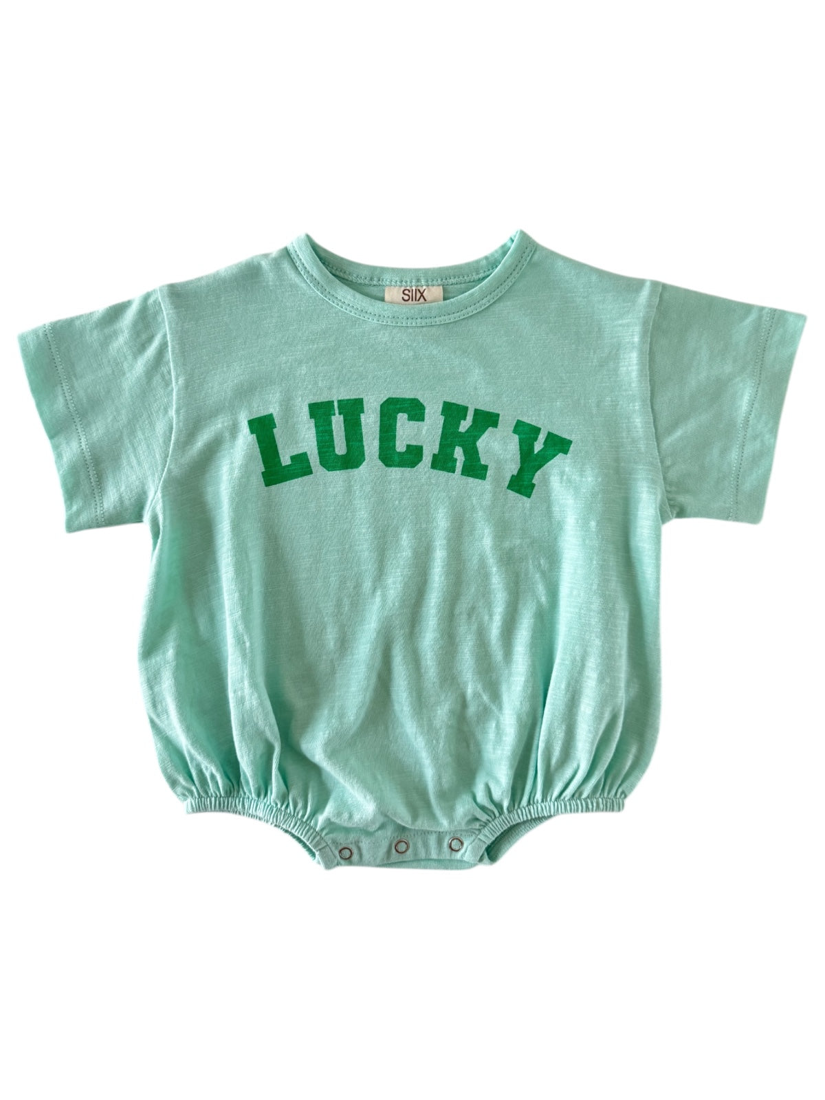 Light green baby onesie featuring the word