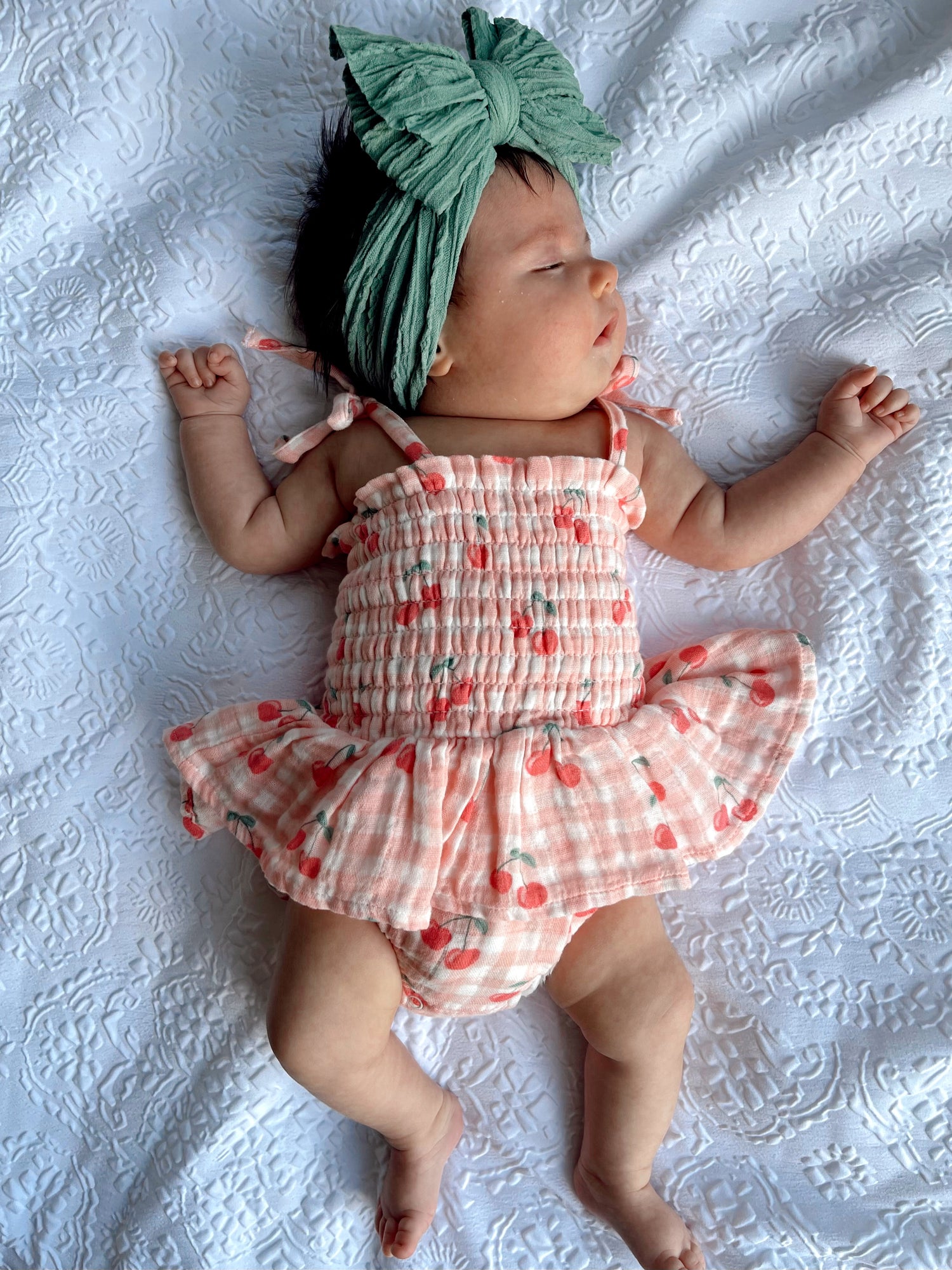 Gingham Cherries / Muslin Smocked Bubble w/ Skirt