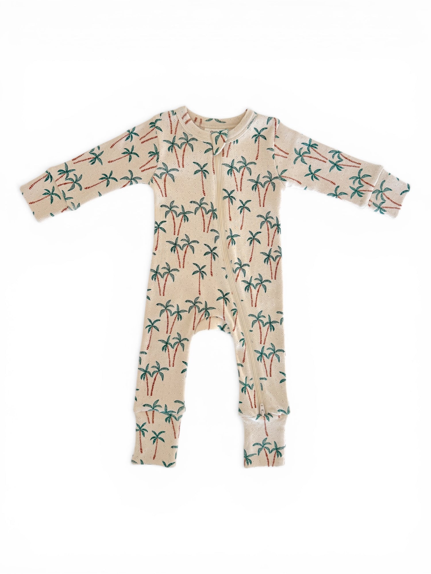 Palm Tree / Organic Pointelle 2-Way Zip Romper