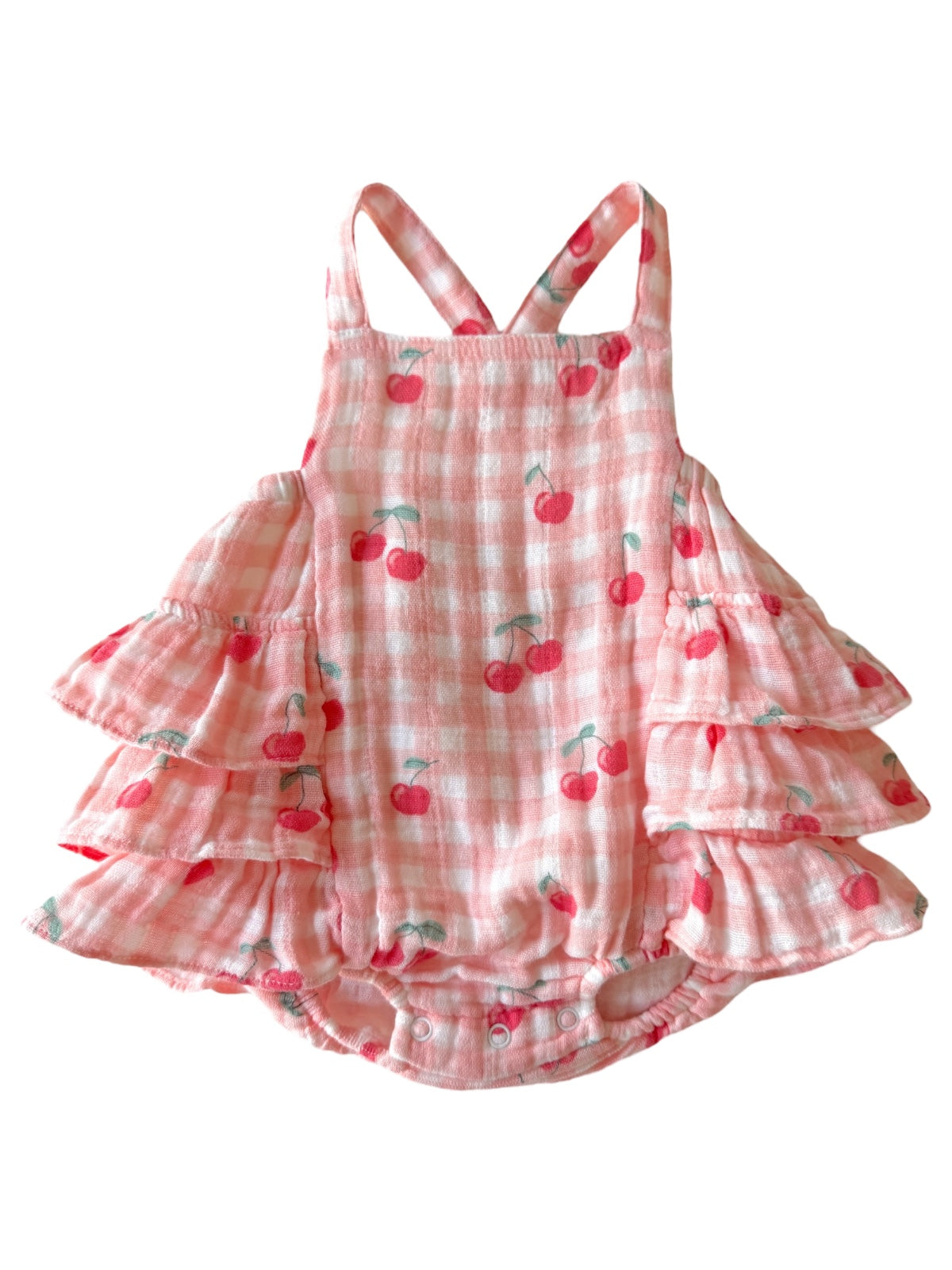 Gingham Cherries / Muslin Ruffle Sunsuit