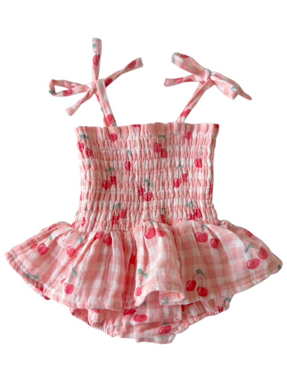 Gingham Cherries / Muslin Smocked Bubble w/ Skirt