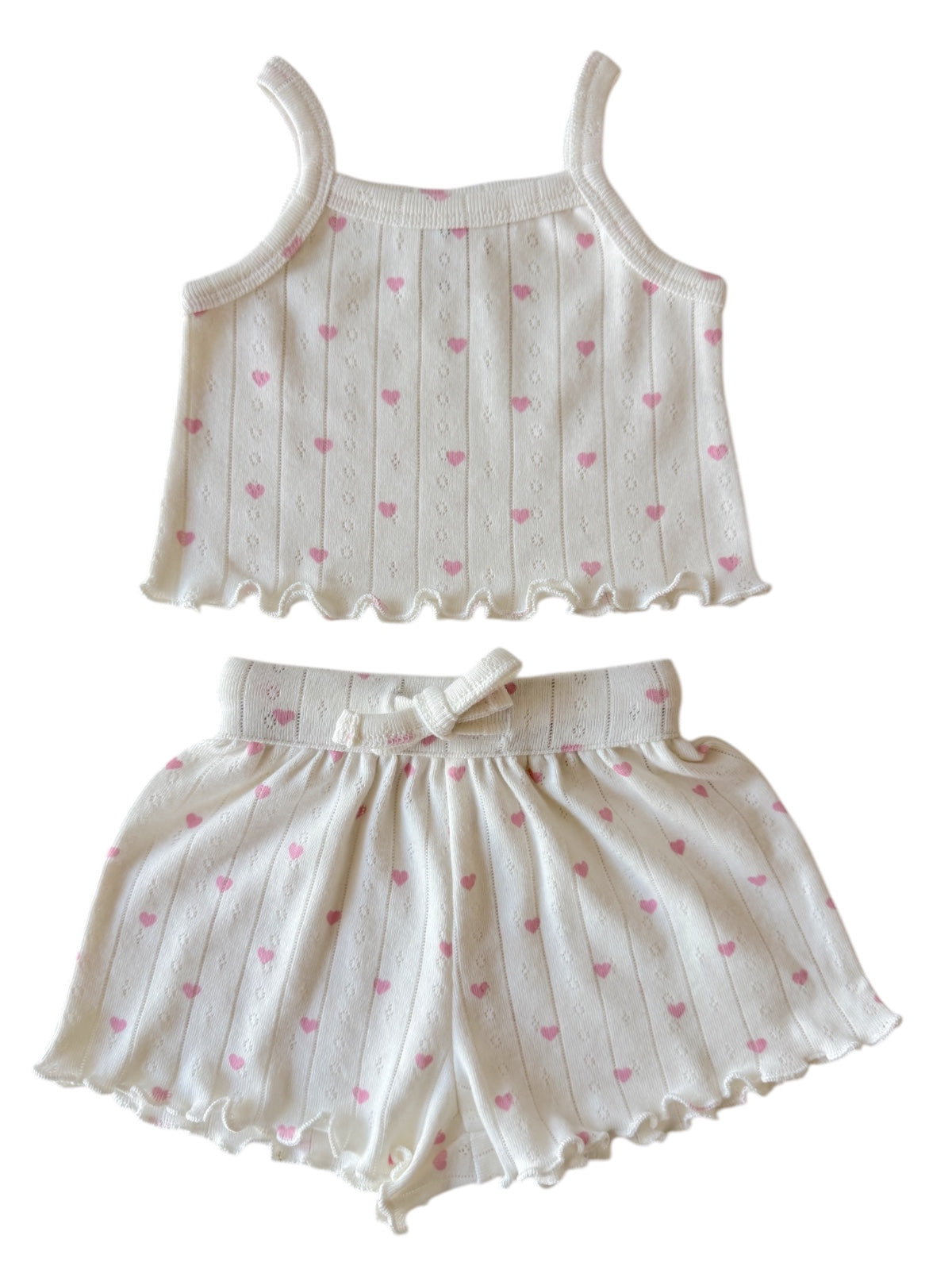 White with Pink Heart / Organic Pointelle Summer Set