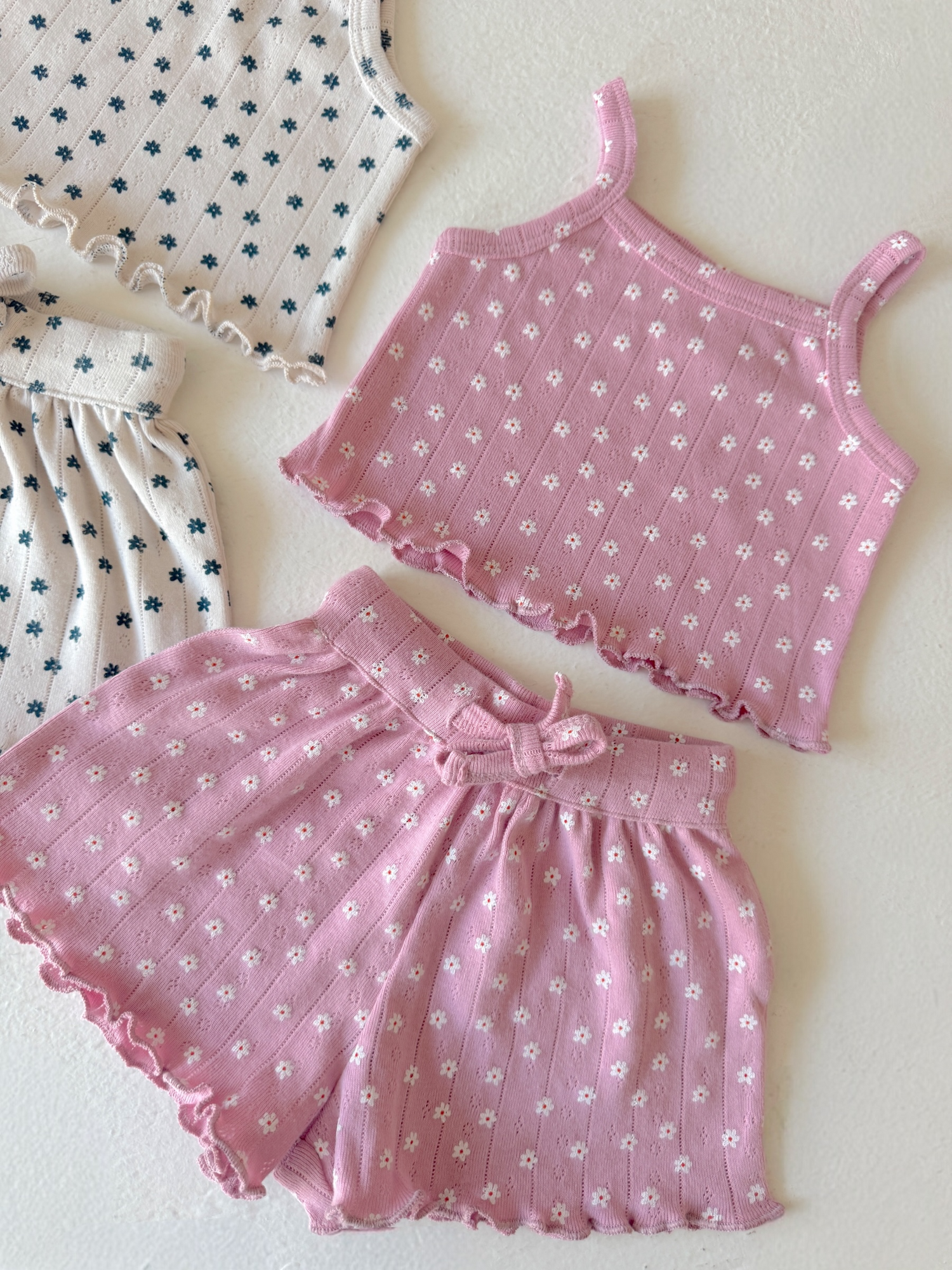 Pink Flower / Organic Pointelle Summer Set
