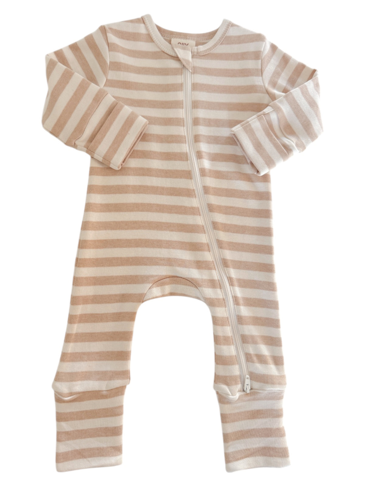 Biscuit Stripe / Organic 2-Way Zip Romper