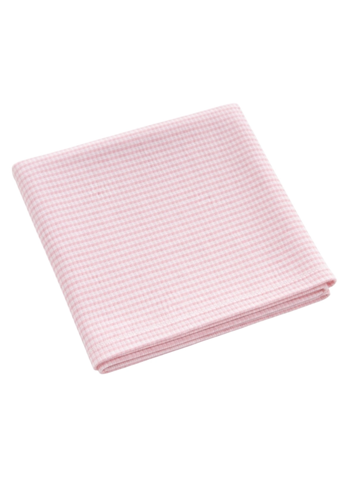 Folded pink gingham fabric, perfect for crafts or table settings.