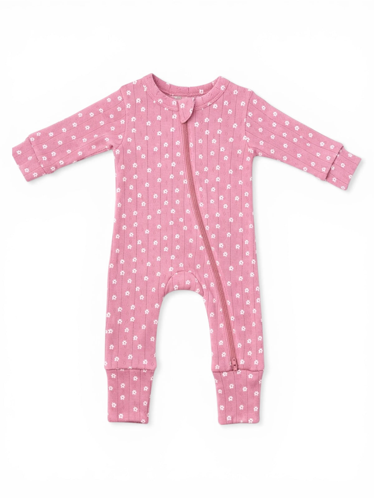 Pink Flower / Organic Pointelle 2-Way Zip Romper