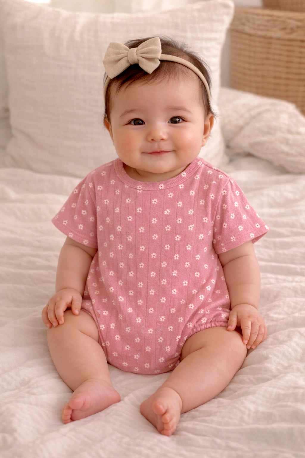 Pink Flower / Organic Pointelle T-Shirt Bubble