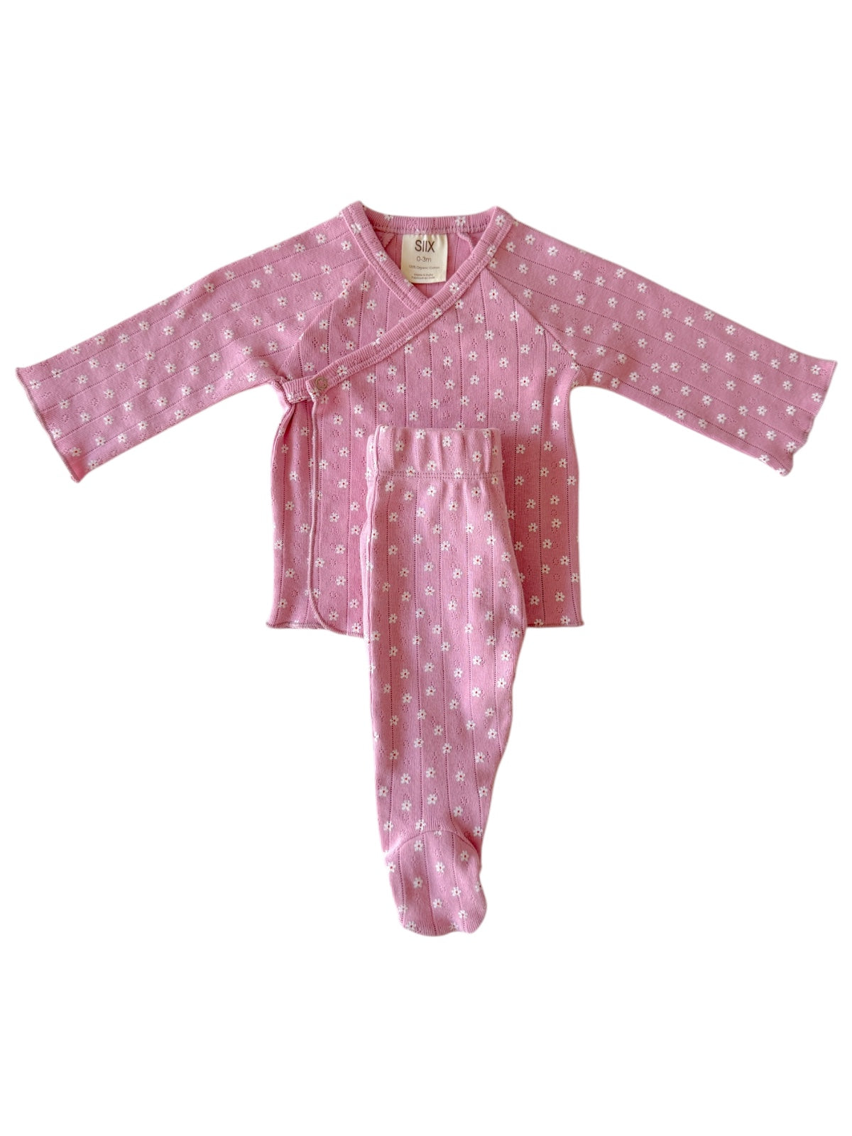 Pink Flower / Organic Pointelle Newborn Set