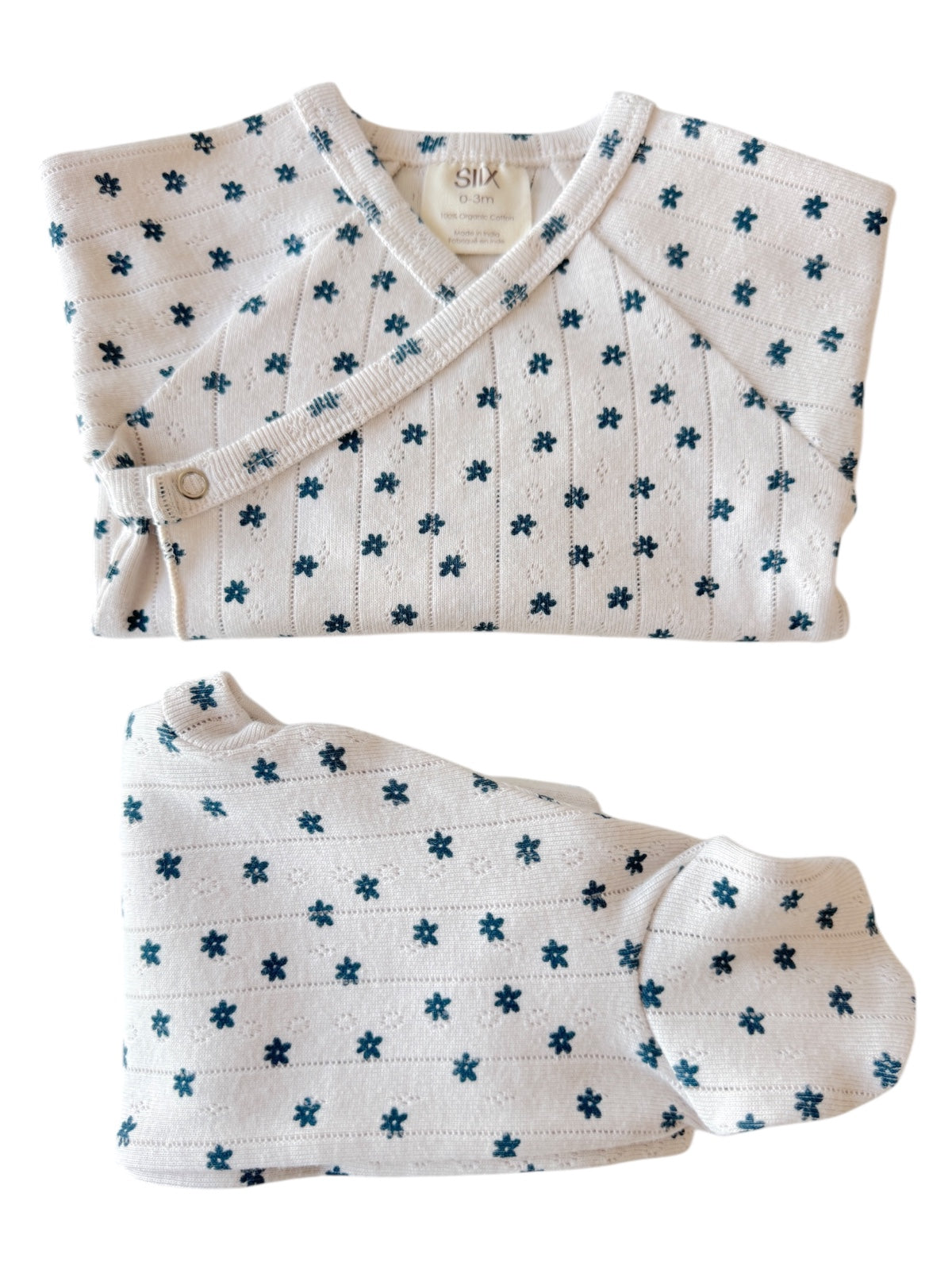 Blue Flower / Organic Pointelle Newborn Set
