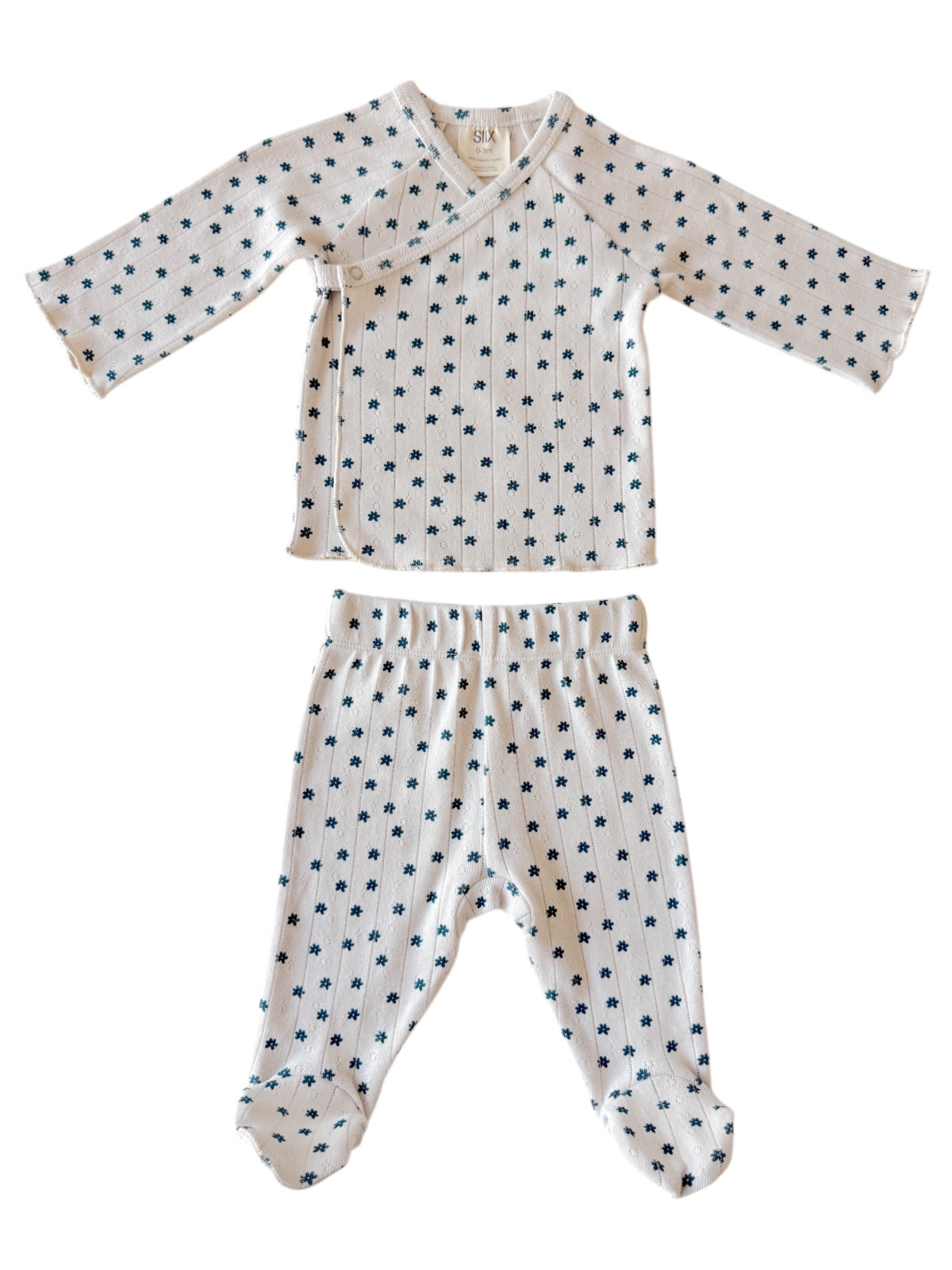 Blue Flower / Organic Pointelle Newborn Set