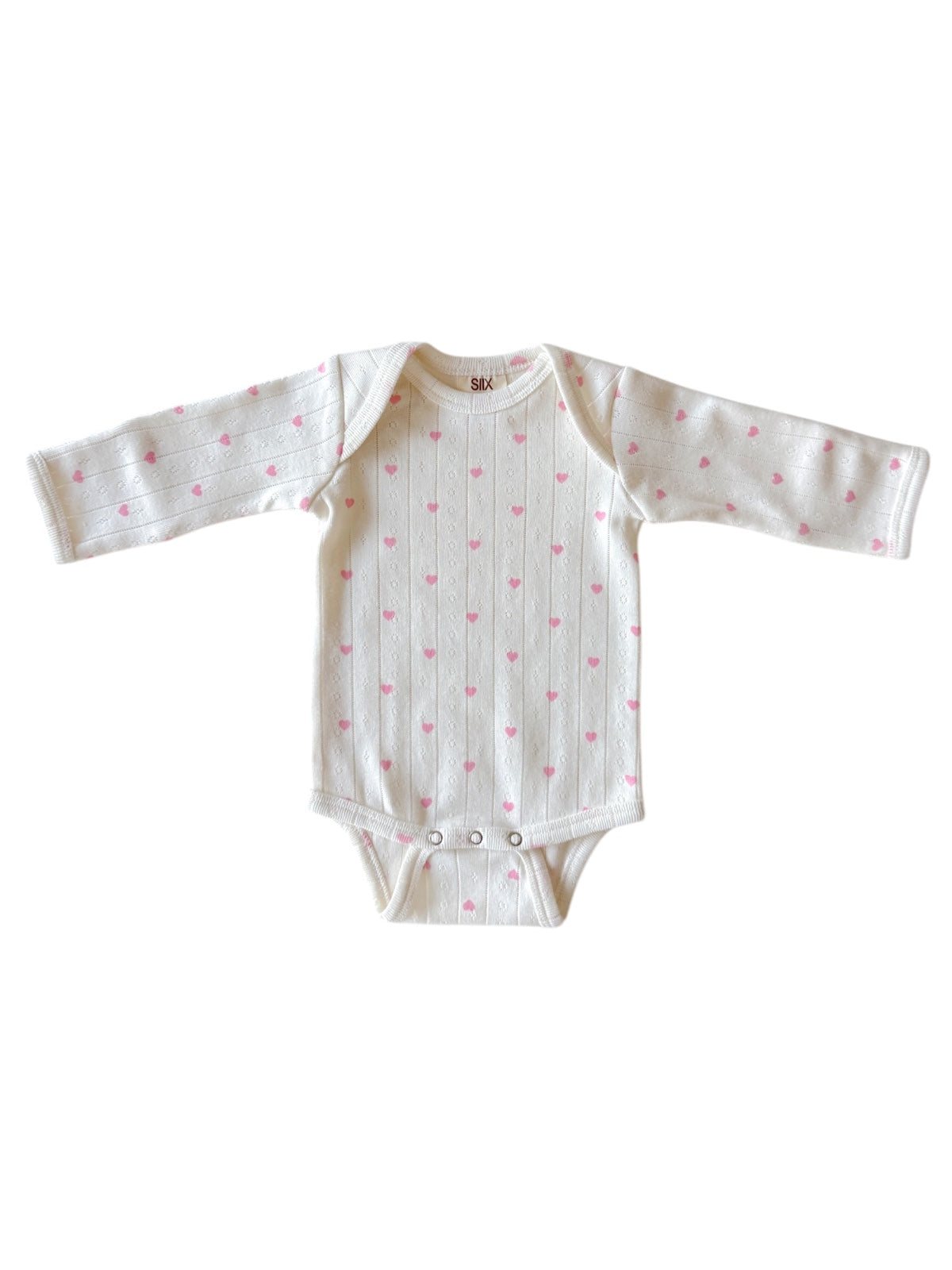 White with Pink Heart / Organic Pointelle Long Sleeve Bodysuit