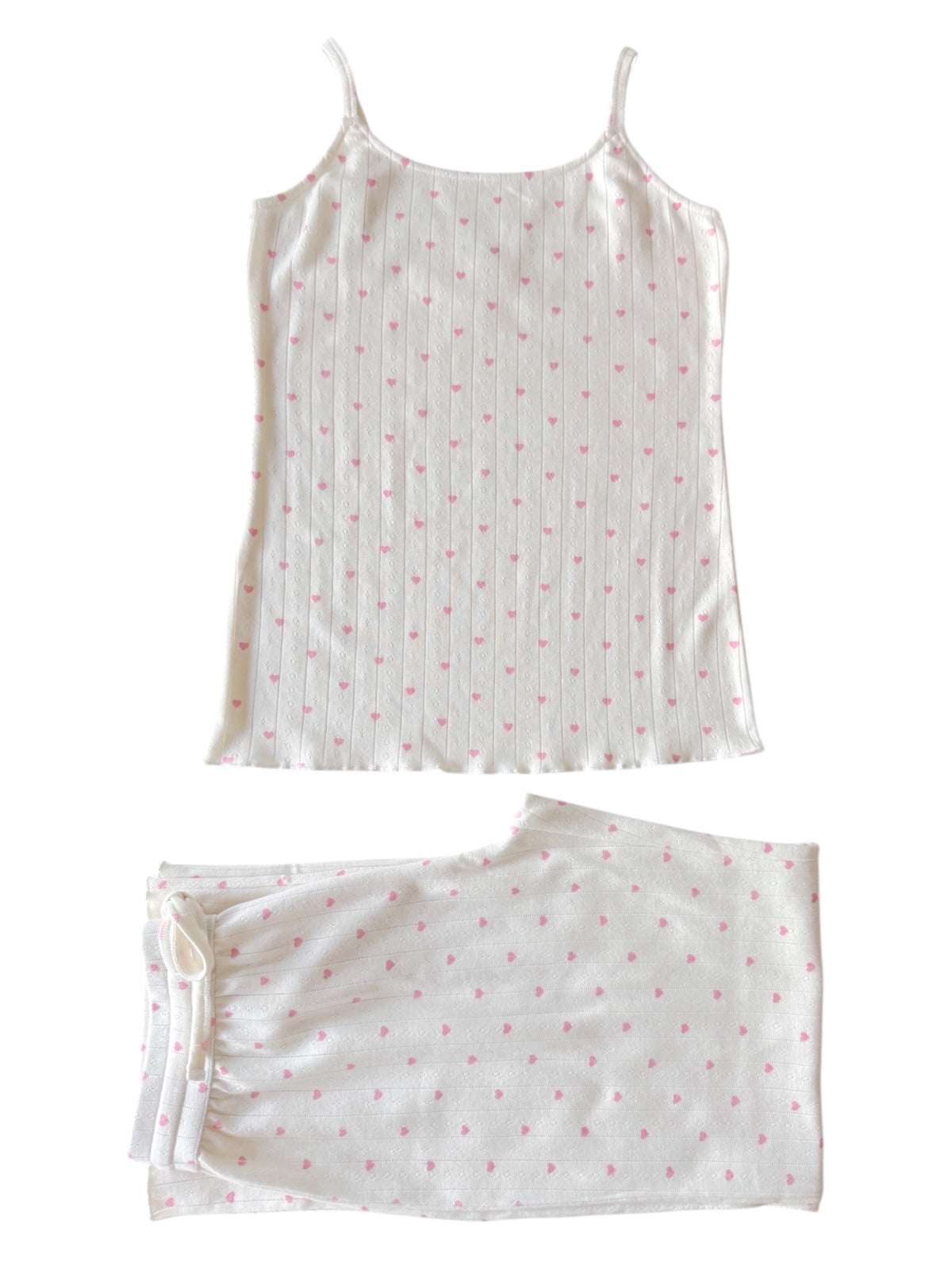 White with Pink Heart / Organic Pointelle Women's Cami Lounge Set