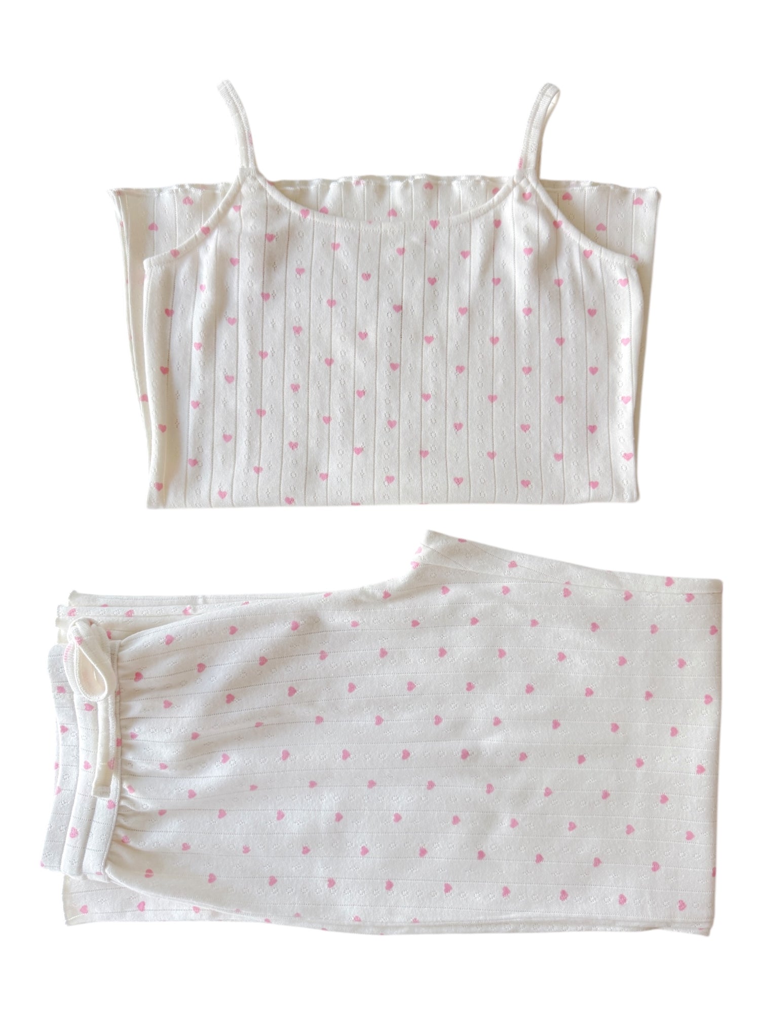 White with Pink Heart / Organic Pointelle Women's Cami Lounge Set