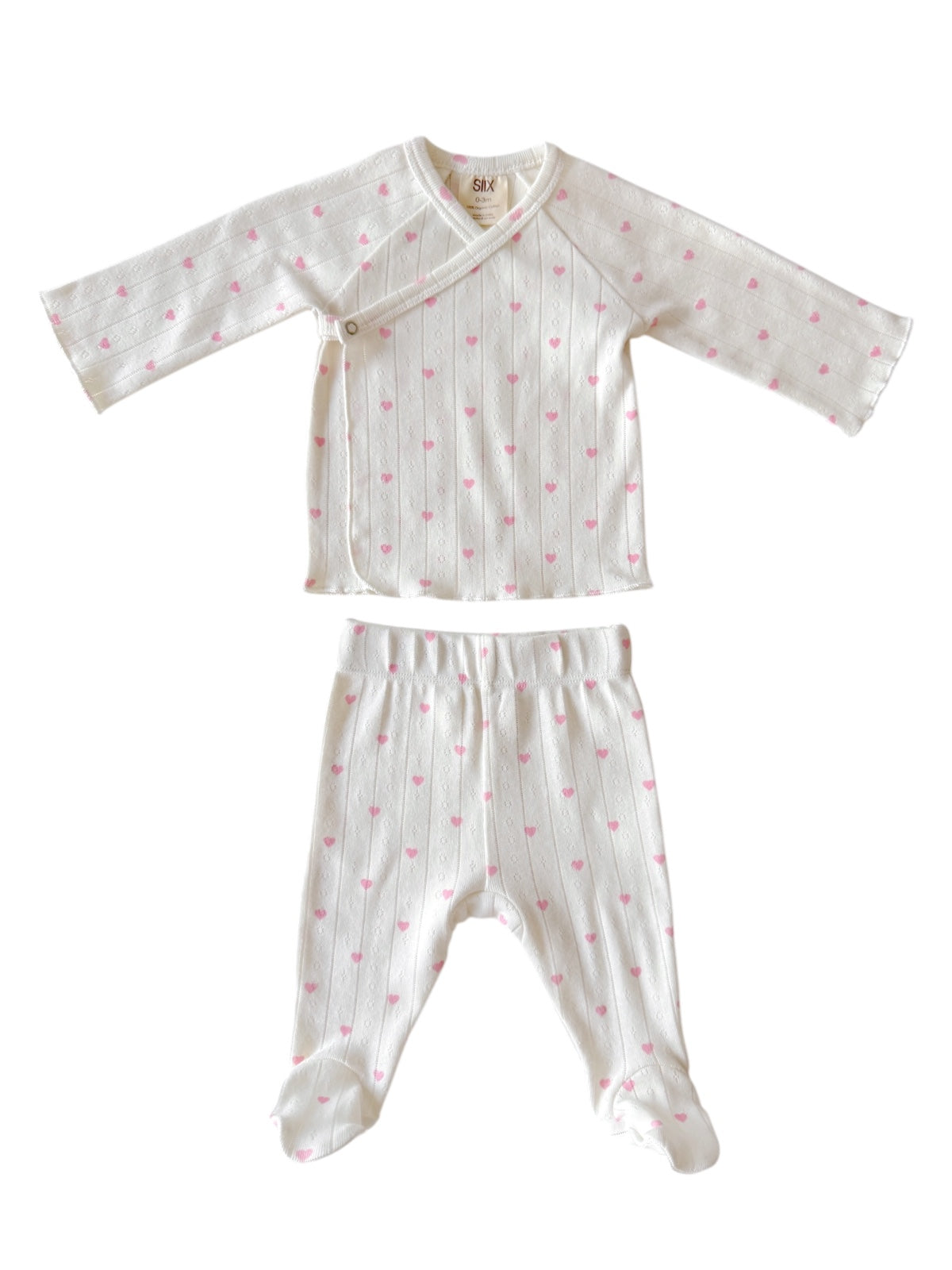 White with Pink Heart / Organic Pointelle Newborn Set